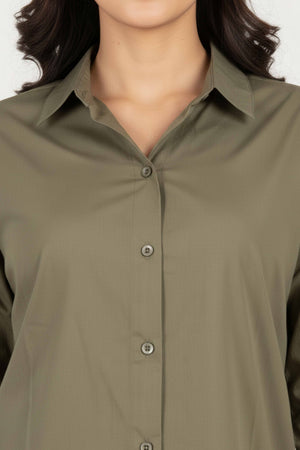 Trendy Olive Green Solid Cotton Blend Casual Shirt With Classic Spread Collar Finish