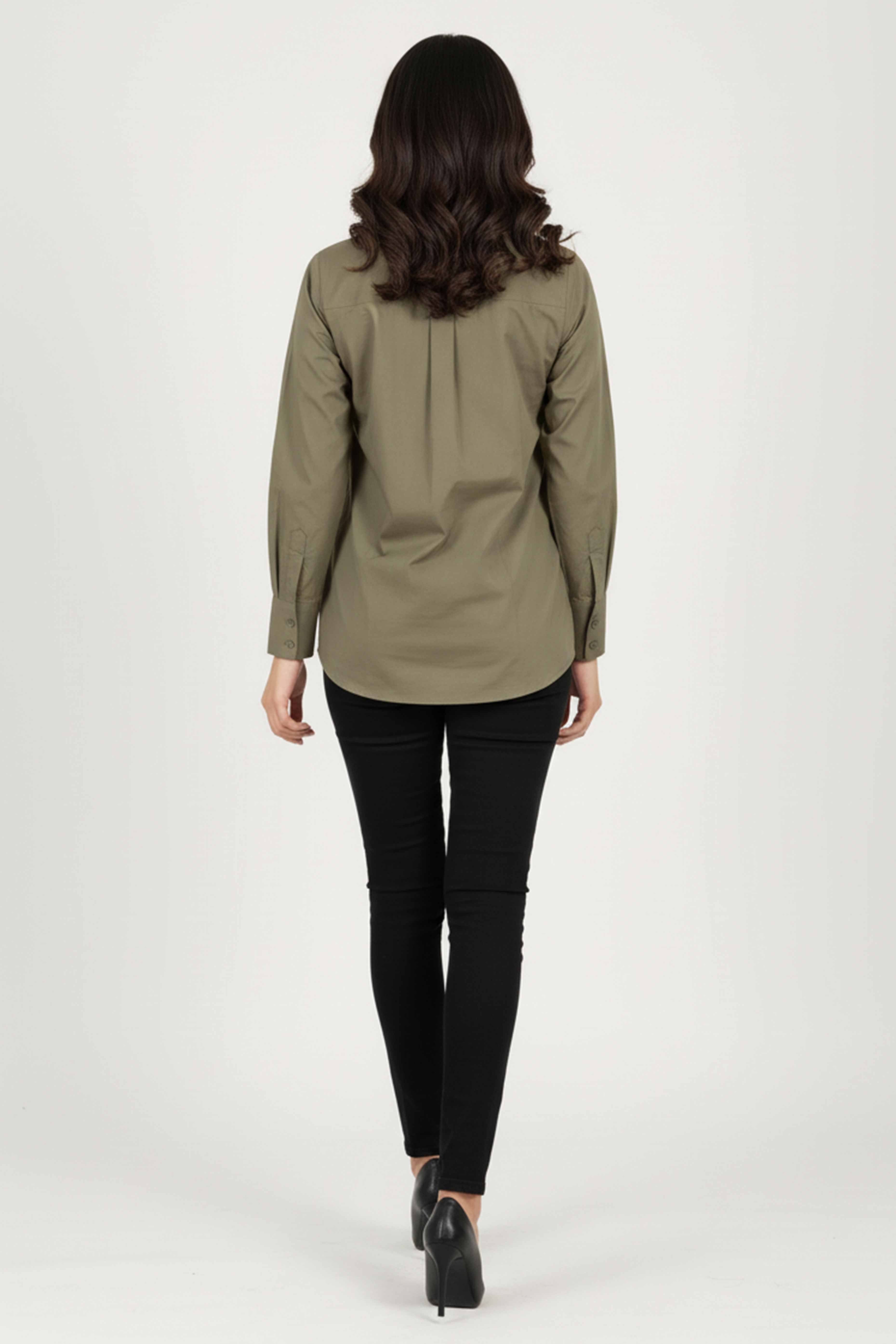 Trendy Olive Green Solid Cotton Blend Casual Shirt With Classic Spread Collar Finish