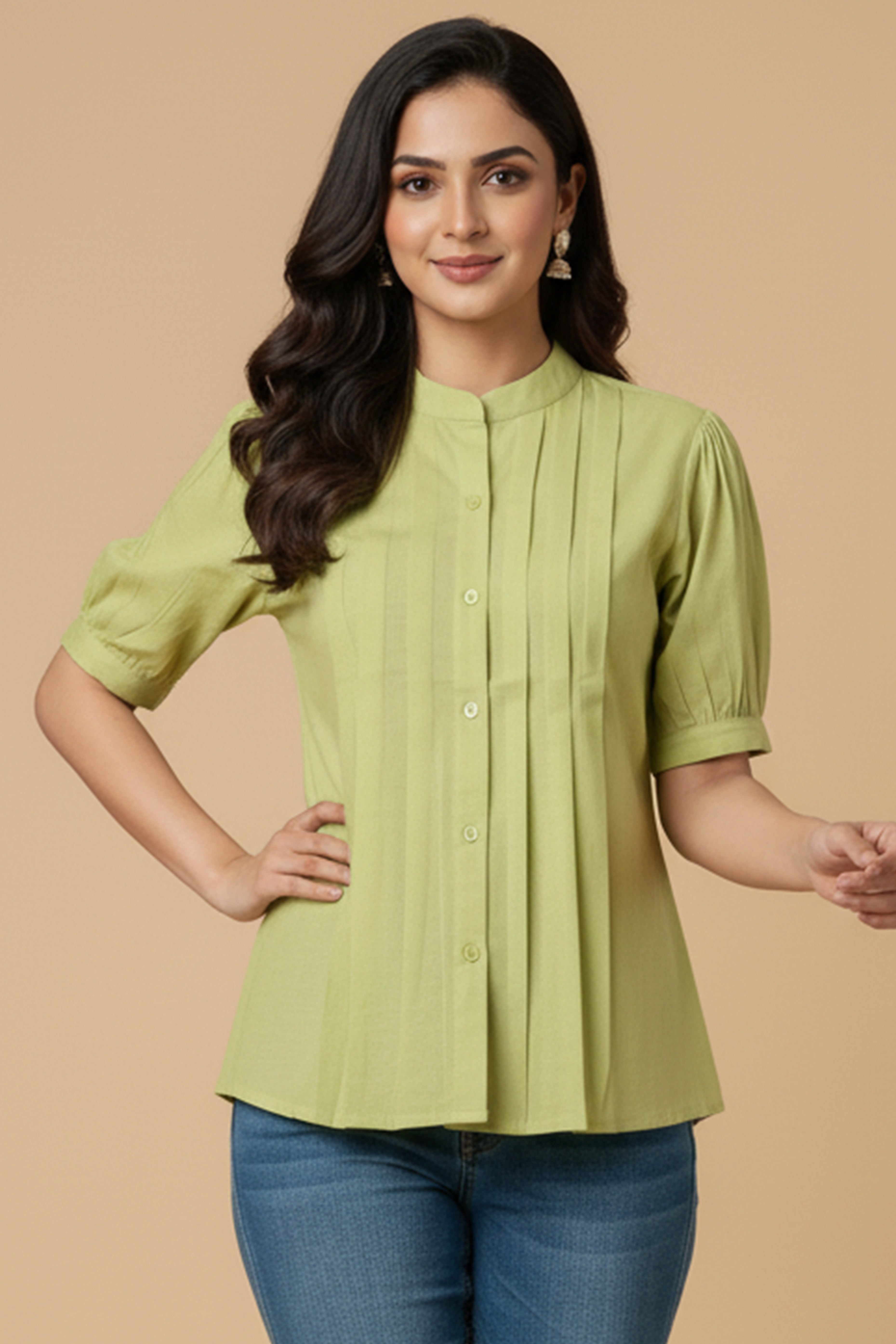 Trendy Green Solid Pattern Pure Cotton Top for Effortless Everyday Styling