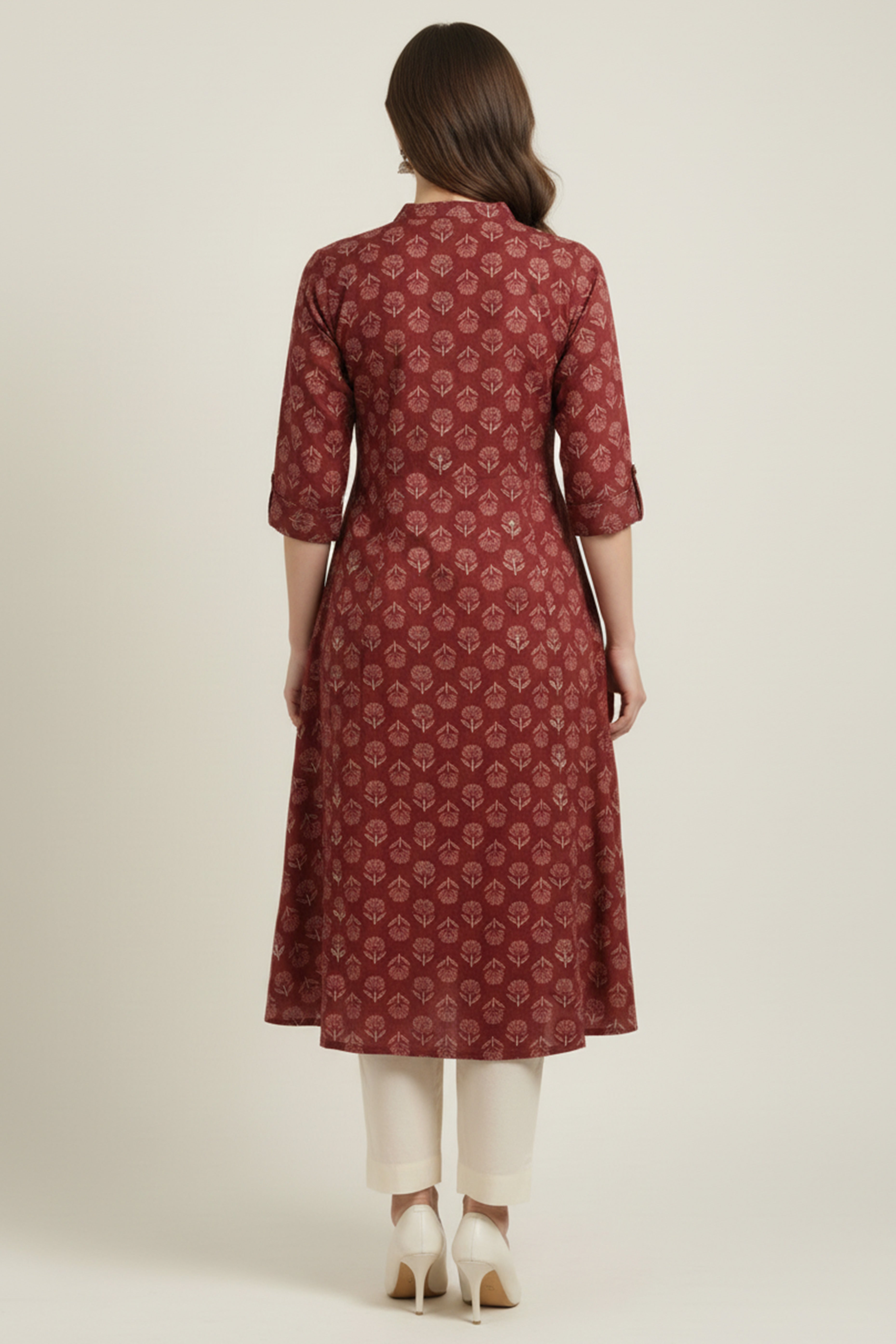 Lightweight Maroon Floral Printed A-Line Kurti Perfect for Everyday Styling and Comfort