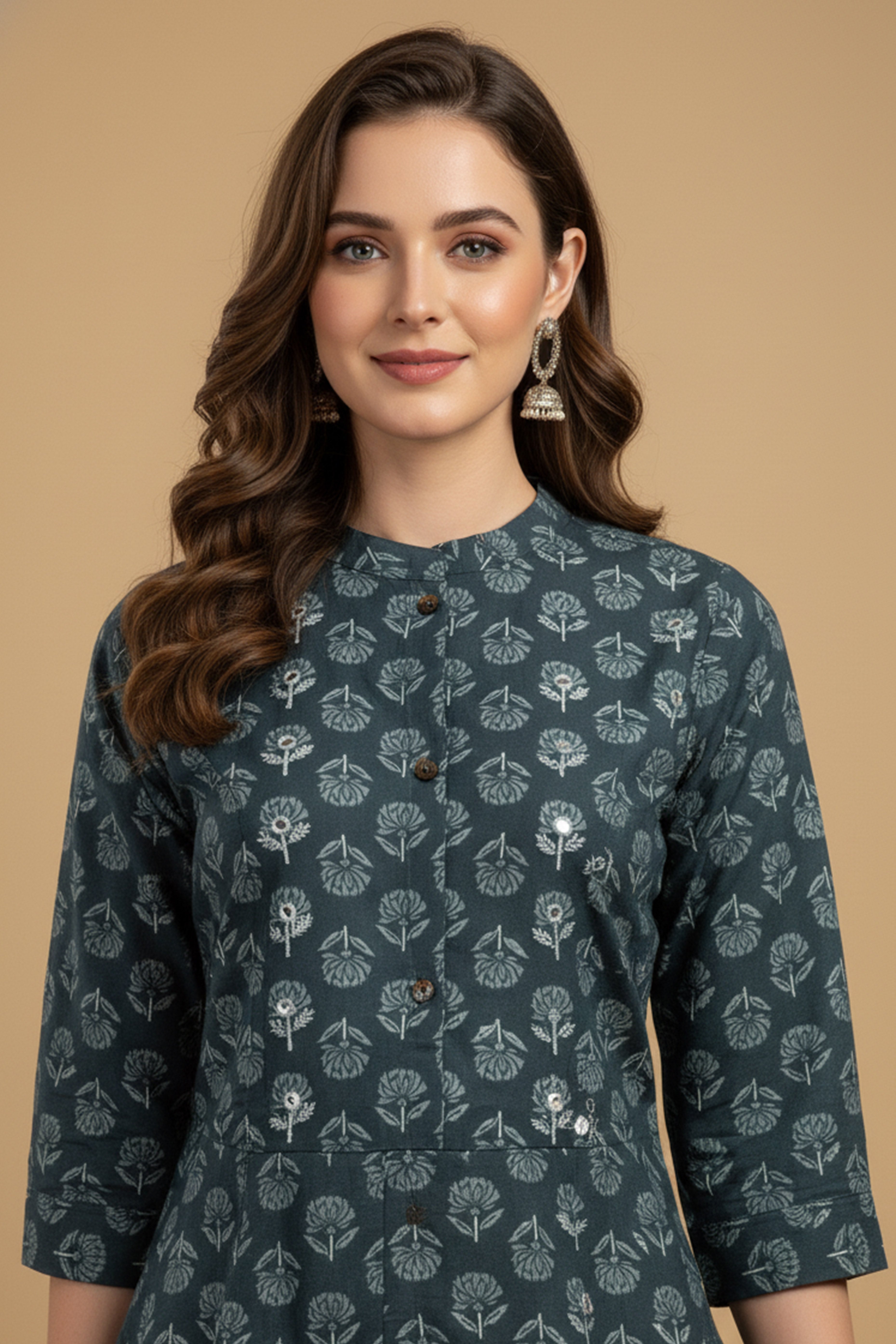 Lightweight Teal Floral Printed A-Line Kurti Perfect for Everyday Styling and Comfort