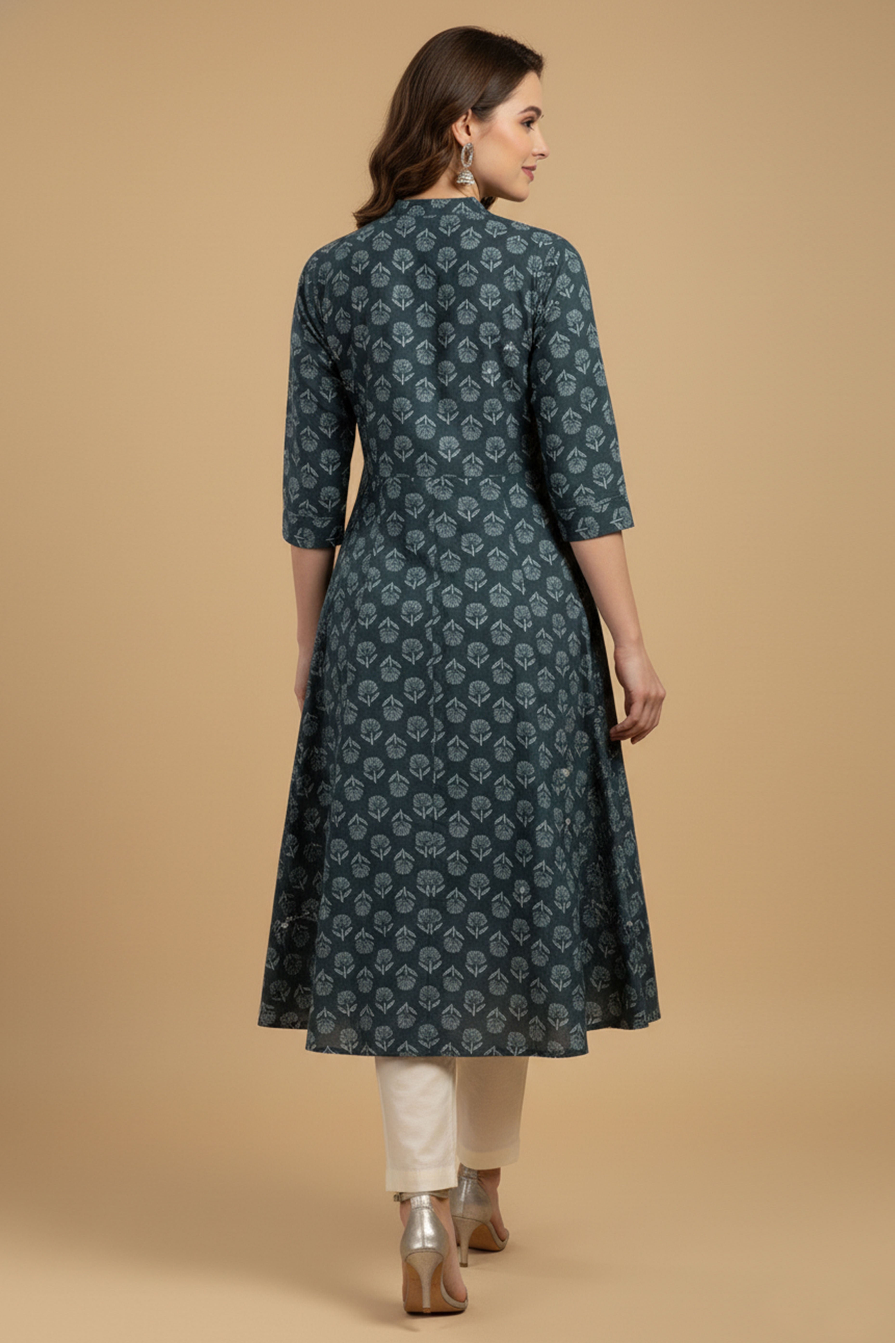 Lightweight Teal Floral Printed A-Line Kurti Perfect for Everyday Styling and Comfort