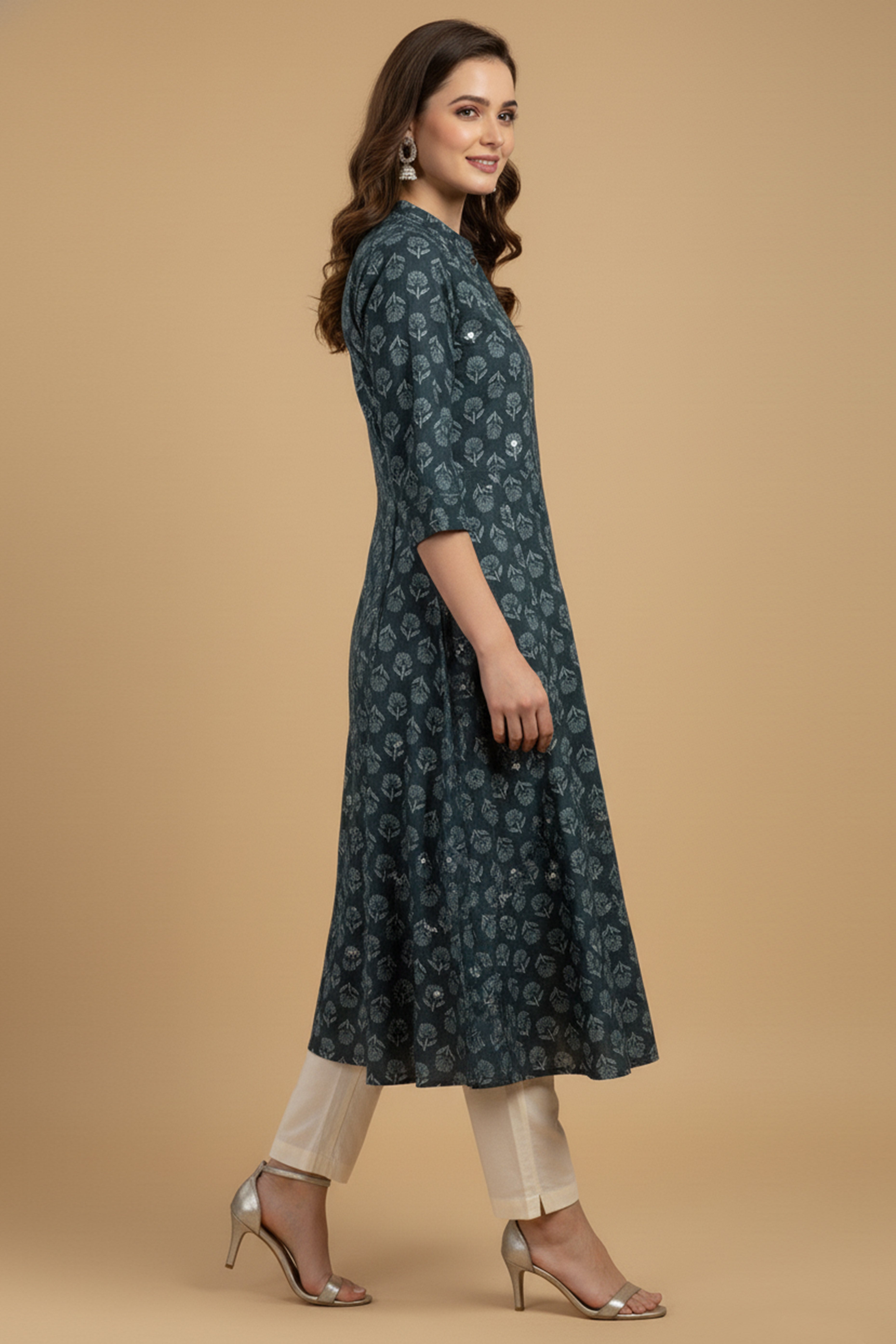 Lightweight Teal Floral Printed A-Line Kurti Perfect for Everyday Styling and Comfort