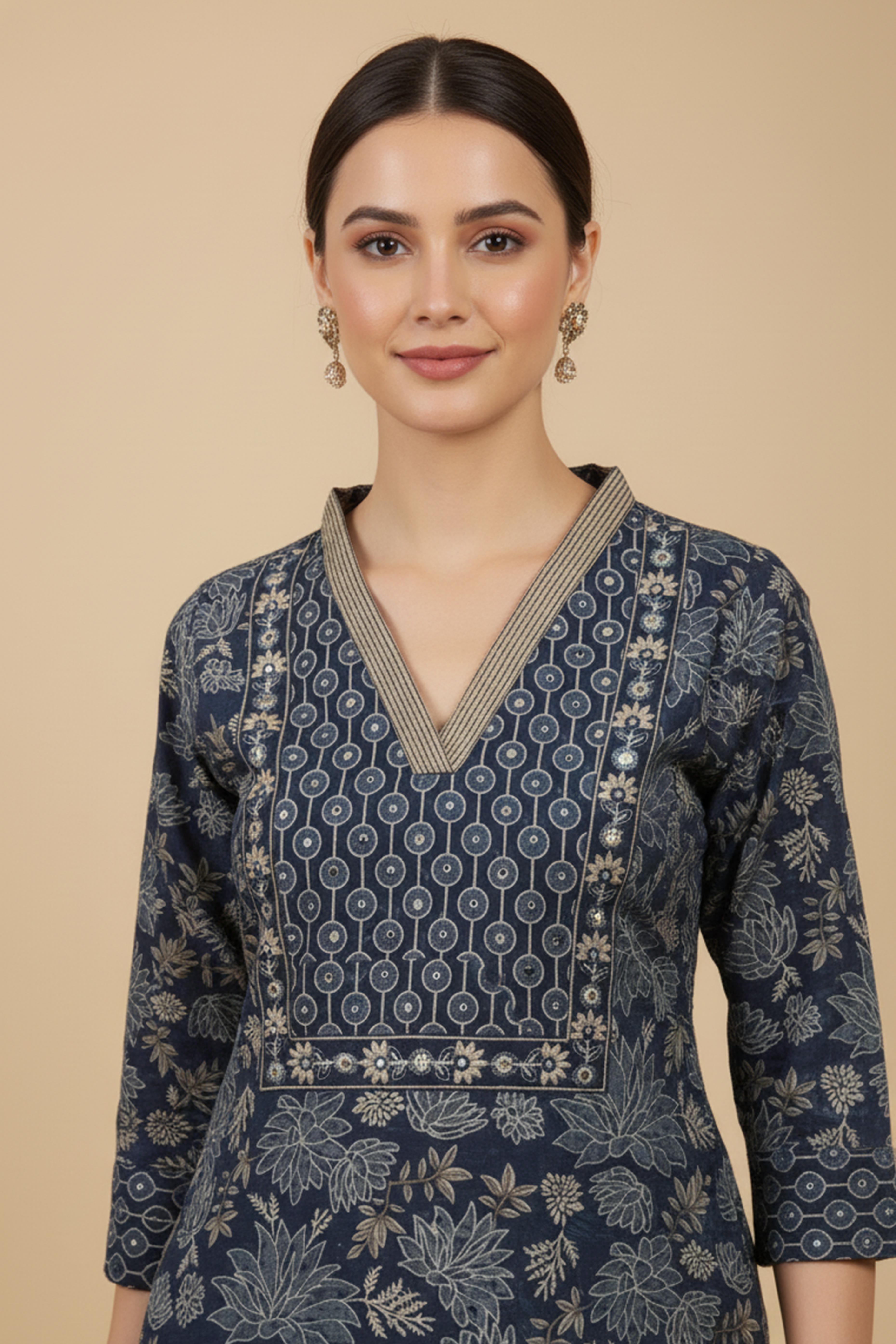 Beautiful Blue Floral Printed Pure Cotton Straight Cut Suit Perfect for Festive Wear