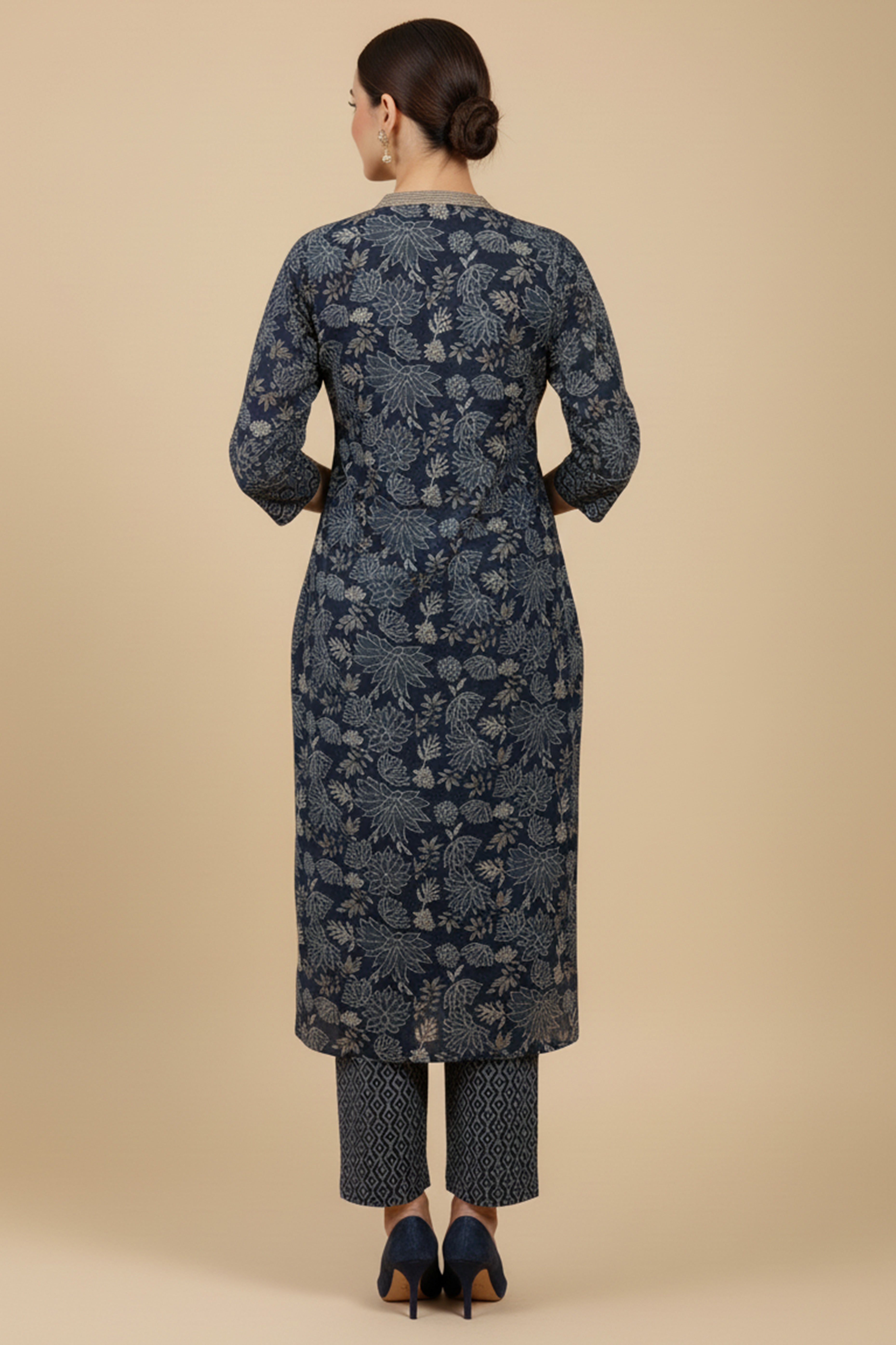 Beautiful Blue Floral Printed Pure Cotton Straight Cut Suit Perfect for Festive Wear
