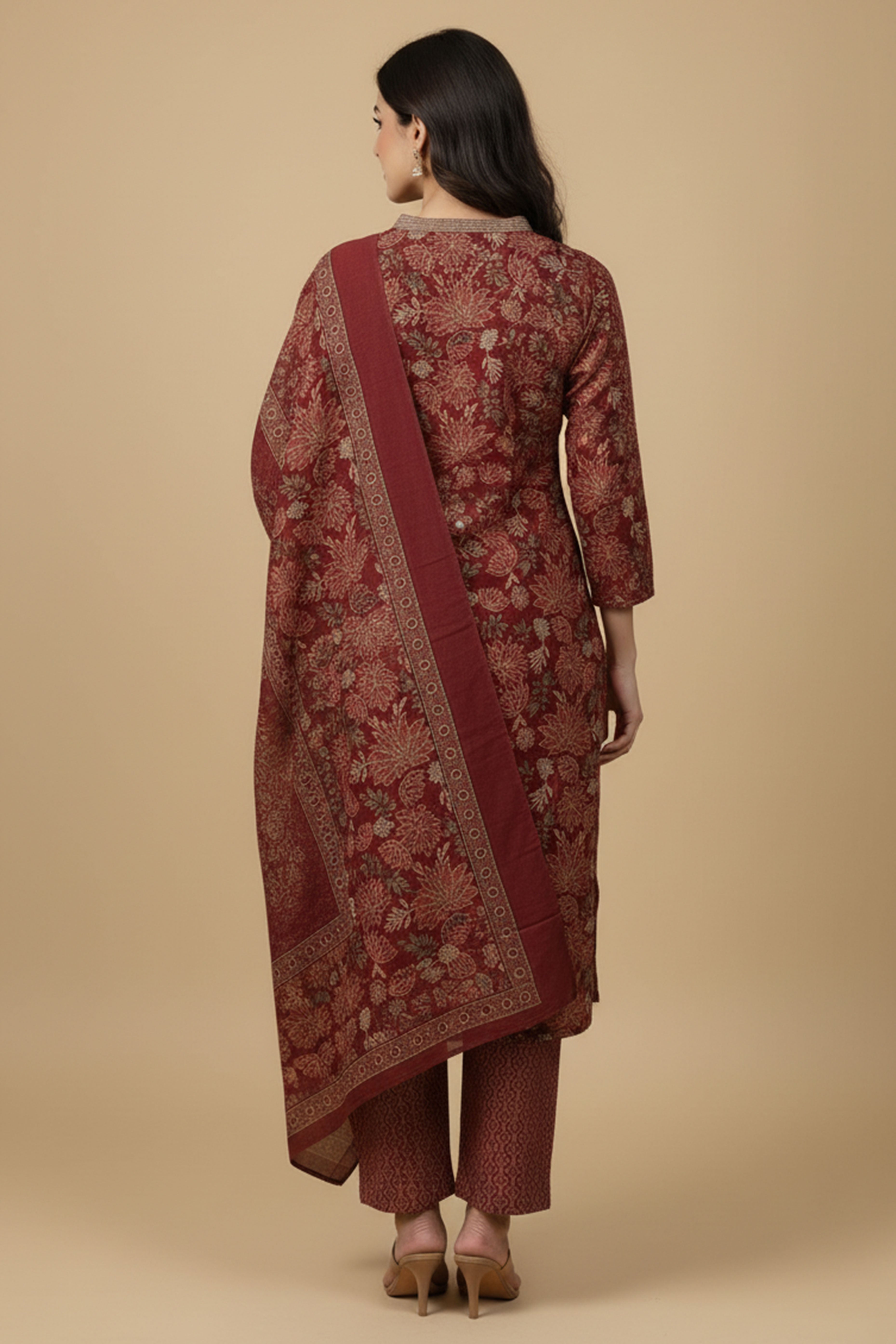 Beautiful Maroon Floral Printed Pure Cotton Straight Cut Suit Perfect for Festive Wear