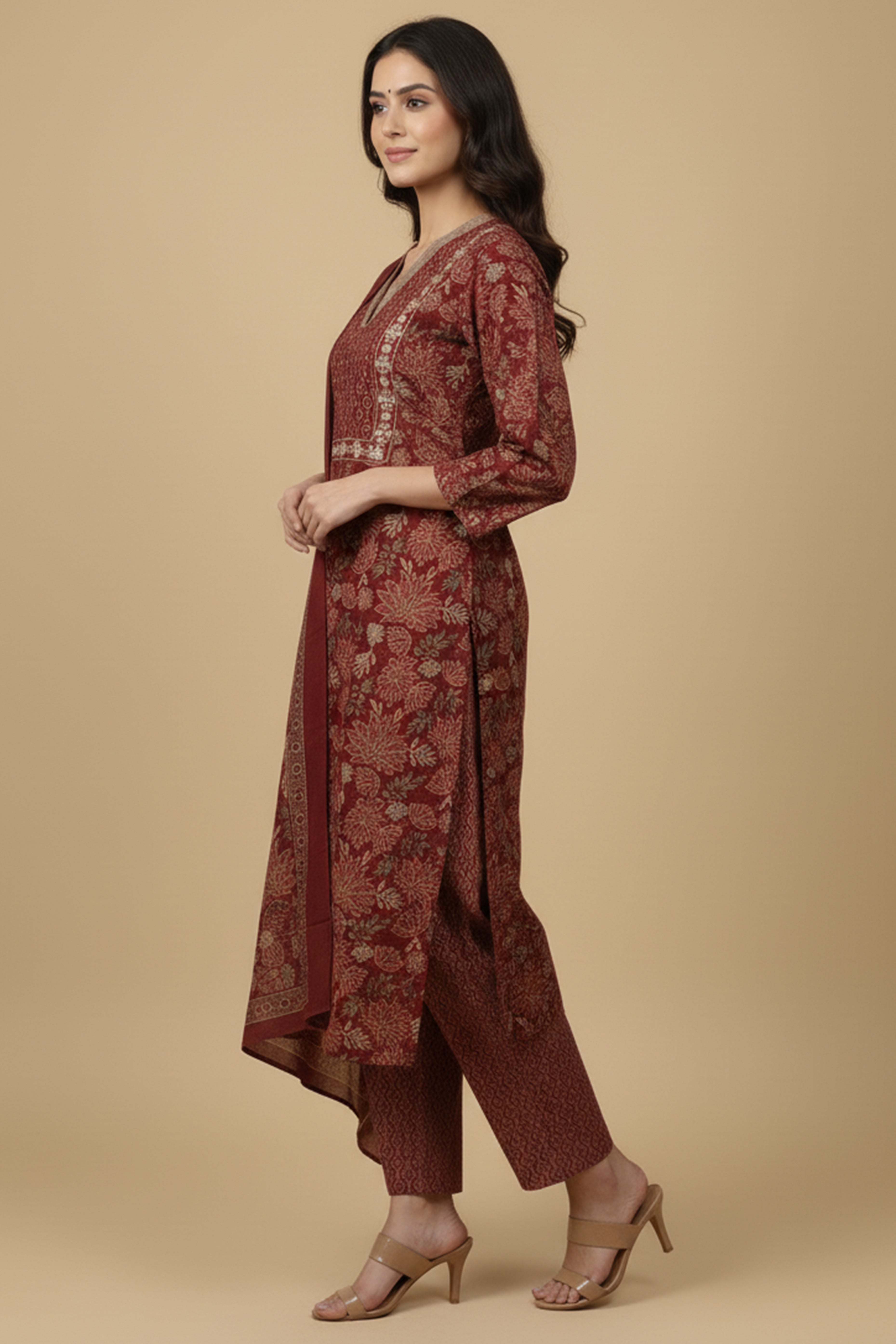 Beautiful Maroon Floral Printed Pure Cotton Straight Cut Suit Perfect for Festive Wear