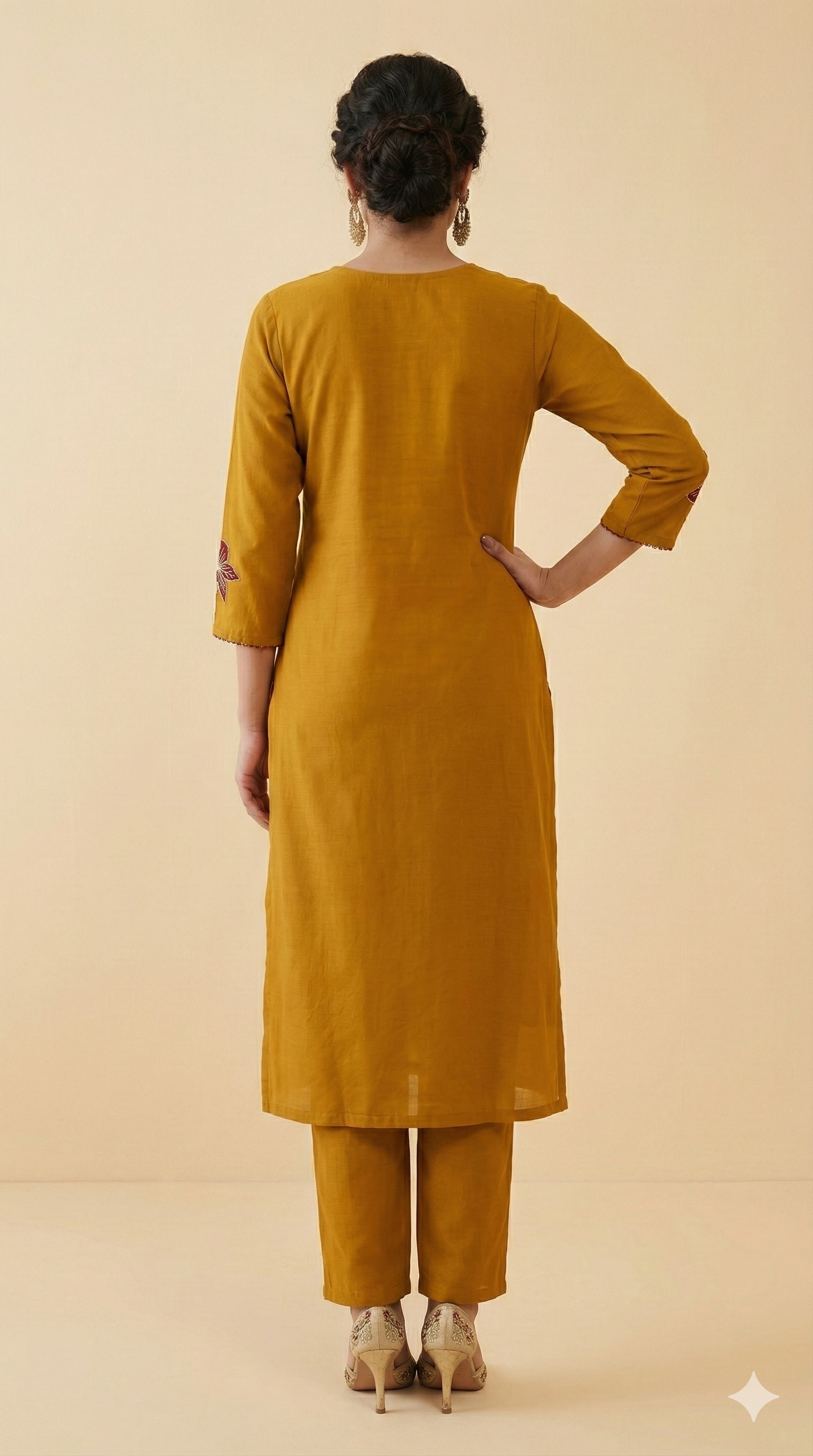 Mustard Straight-Cut Pure Cotton Salwar Suit Featuring Delicate Thread Embroidered Detailing