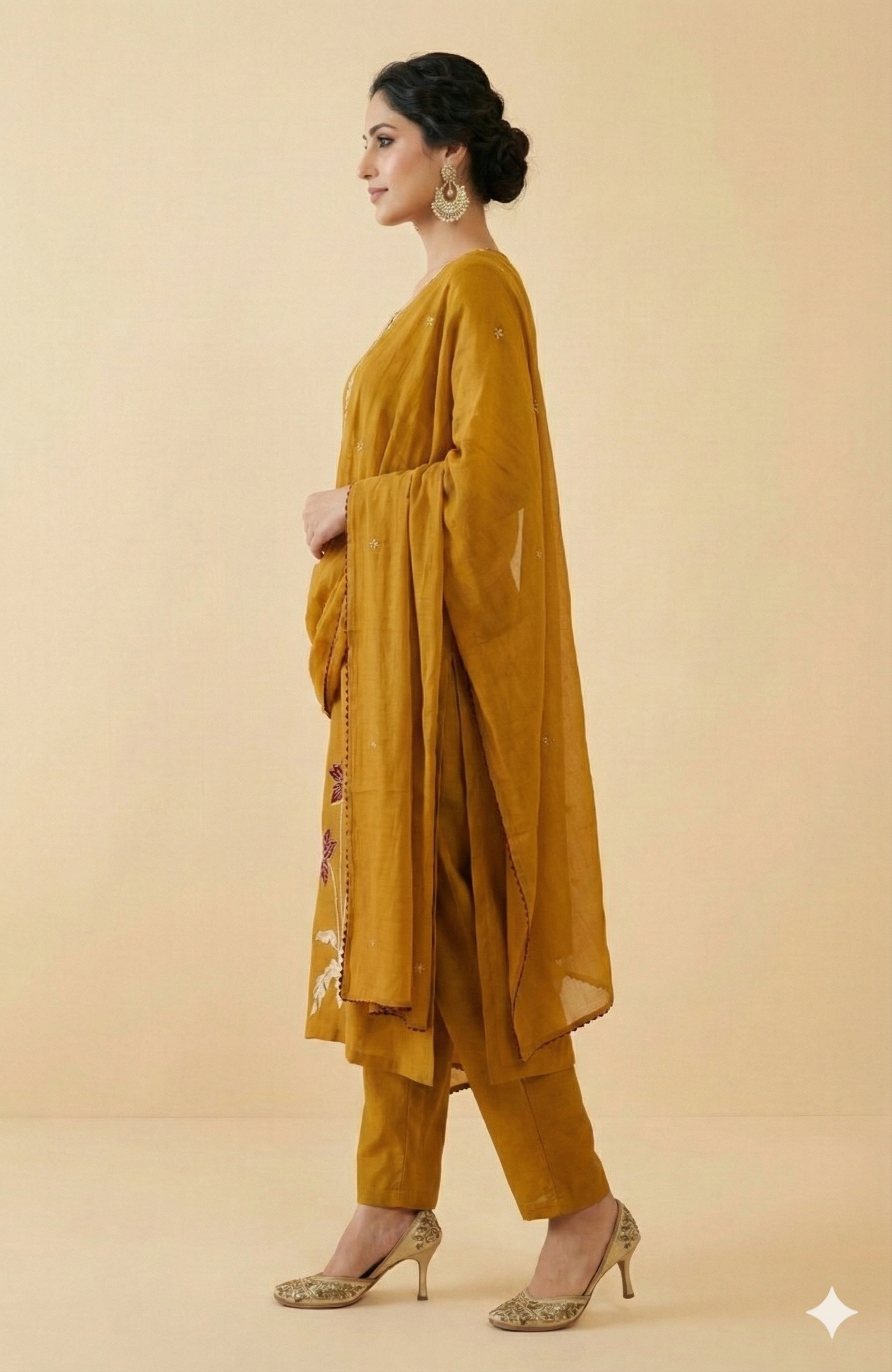 Mustard Straight-Cut Pure Cotton Salwar Suit Featuring Delicate Thread Embroidered Detailing