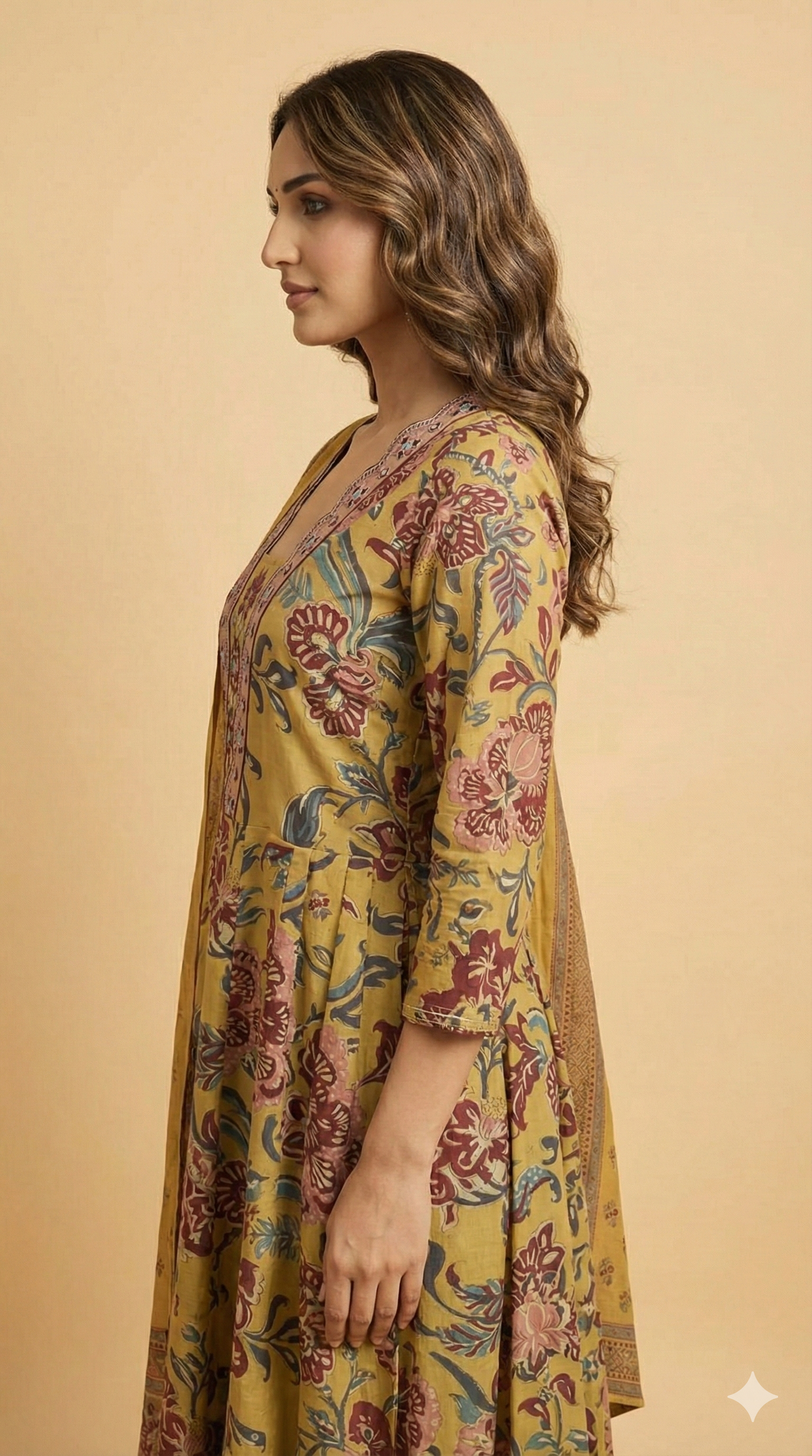 Mustard Floral Print Pure Cotton A-Line Salwar Suit Crafted for Breezy and Stylish Wear