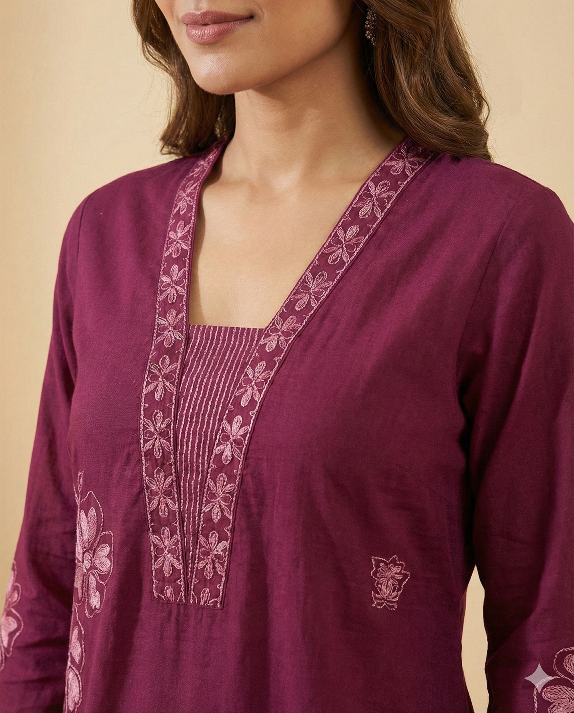 Wine Elegant Floral Embroidered Pure cotton A-Line Salwar Suit for Festive Wear