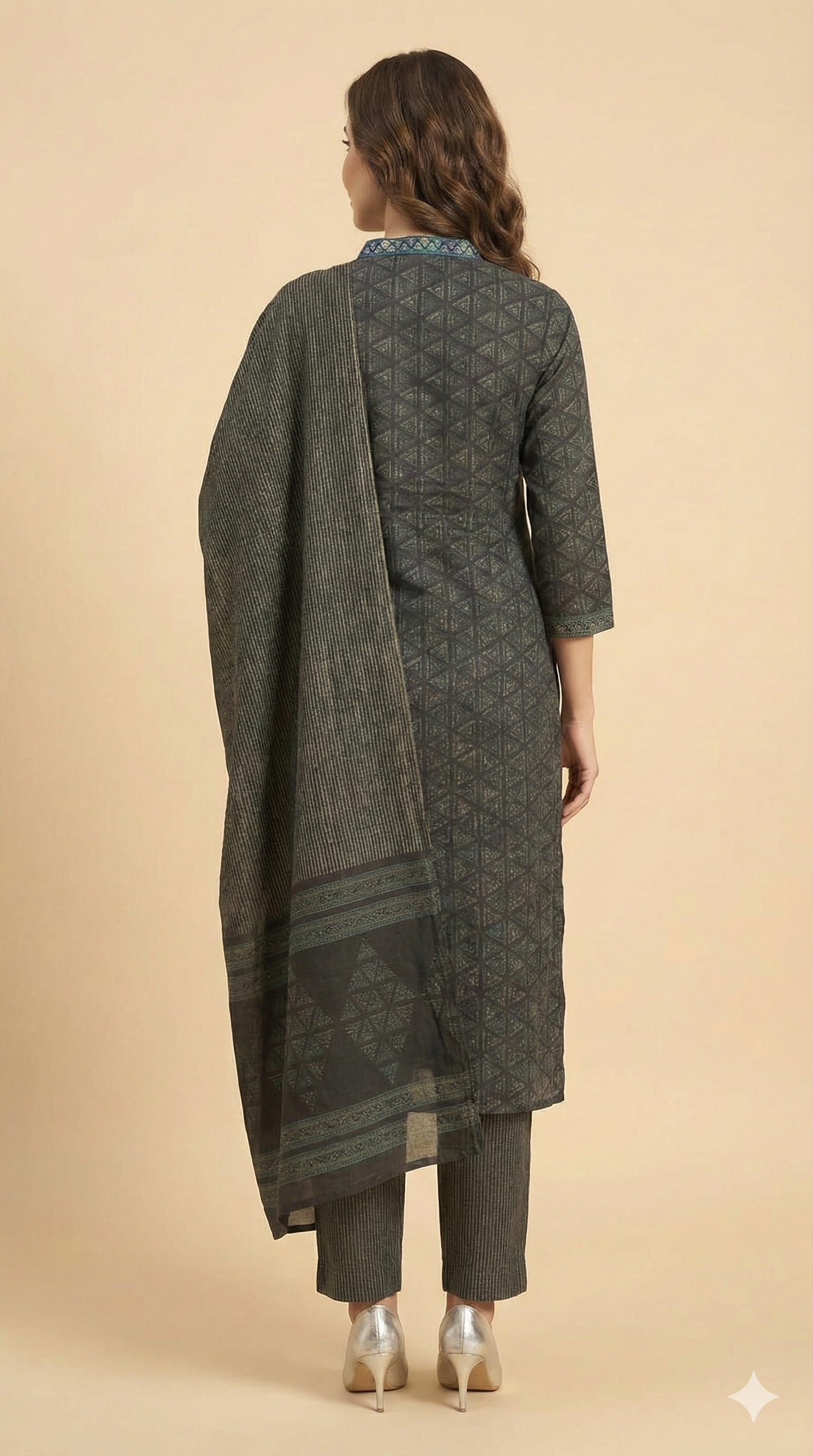 Black Pure Cotton Straight Cut Salwar Suit with Modern Geometric Prints