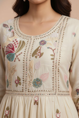 Designer Off White Viscose Tissue Salwar Suit Featuring Exquisite Thread and Bead Embroidery