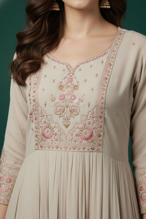 Grey Embroidered Mul Chanderi Suit Set for a Graceful Ethnic Look