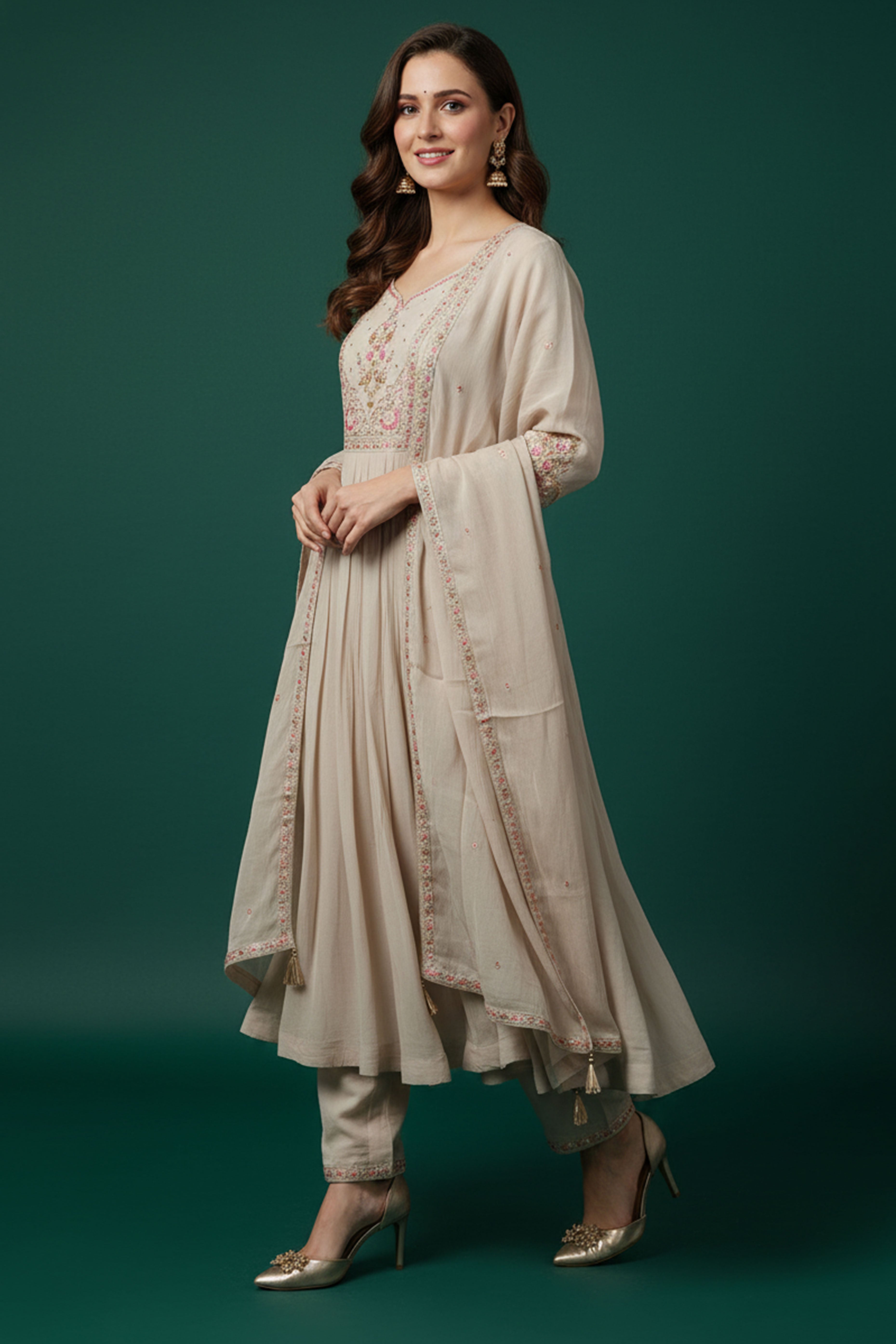 Grey Embroidered Mul Chanderi Suit Set for a Graceful Ethnic Look