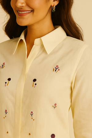 Viscose Cambric Cotton Two-Piece Set in Off White with Fine Embroidery