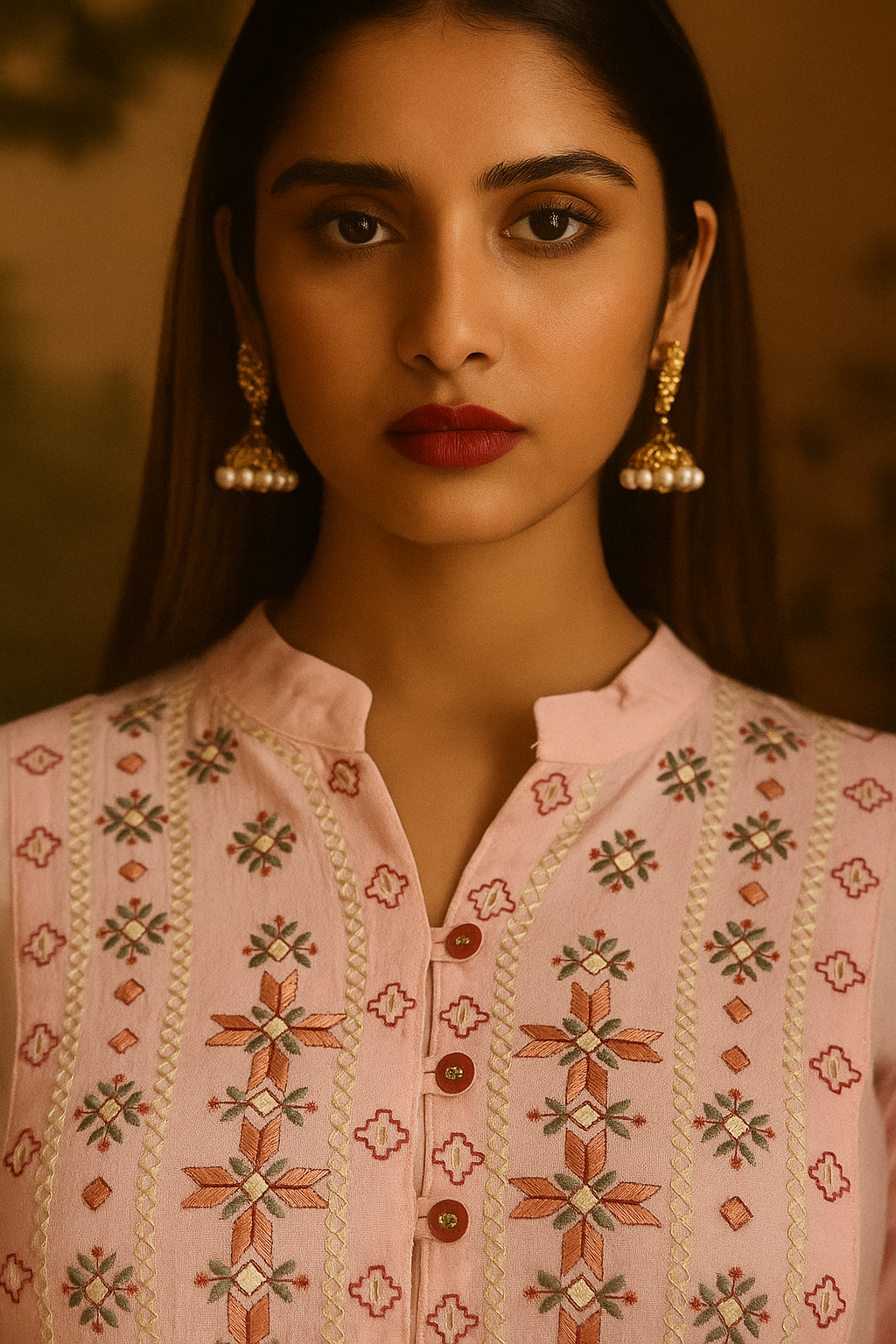 Pink Heavy Rayon Tunic Top with Delicate Floral Embroidery