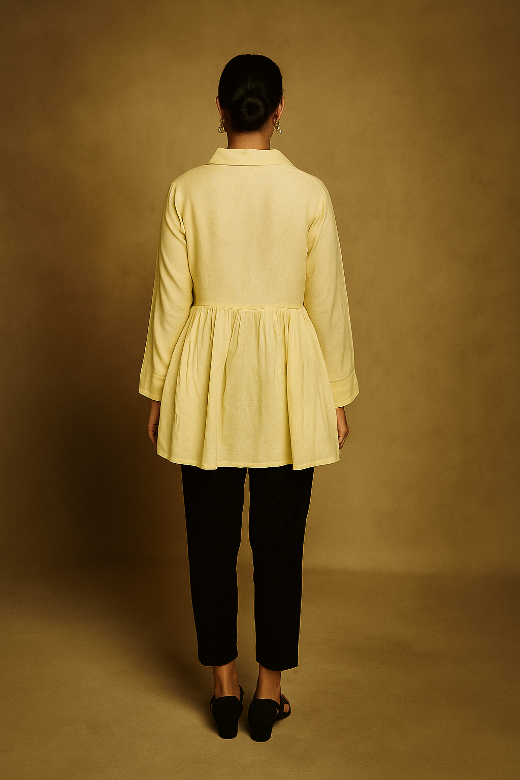 Powder Yellow Heavy Rayon Tunic Top with Delicate Floral Embroidery