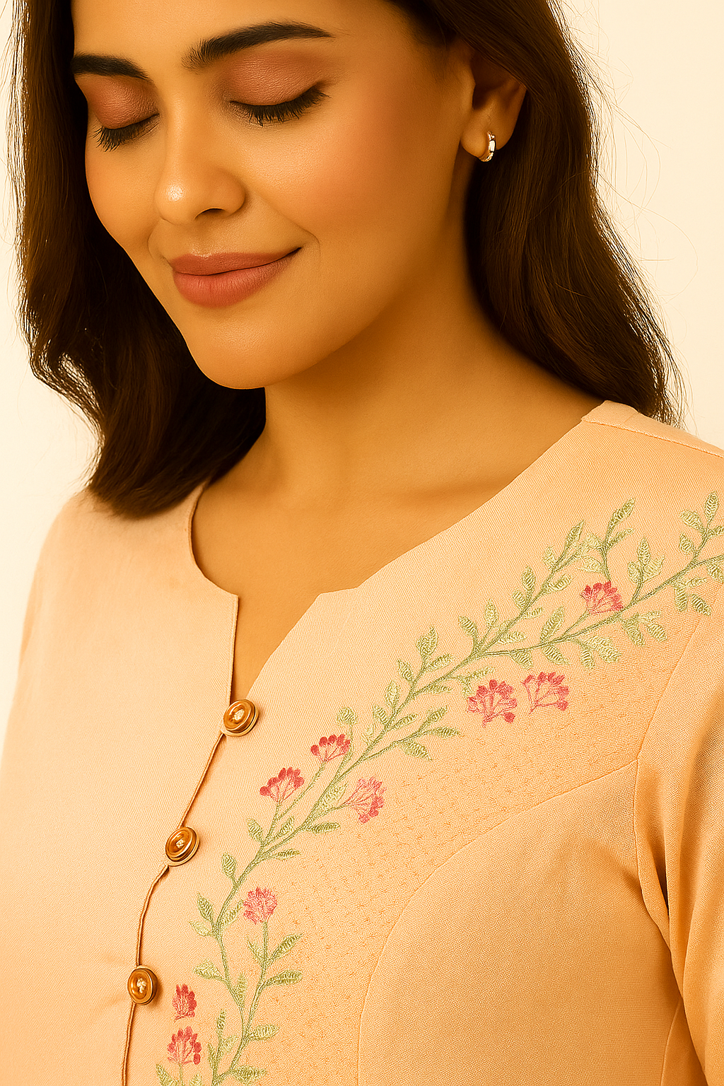 Peach Thread Embroidered Viscose Rayon A-Line Top