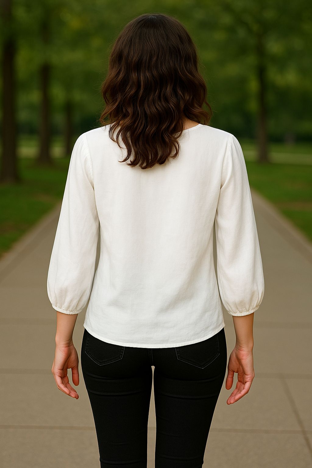 White Floral Embroidered Rayon Rinkal Top