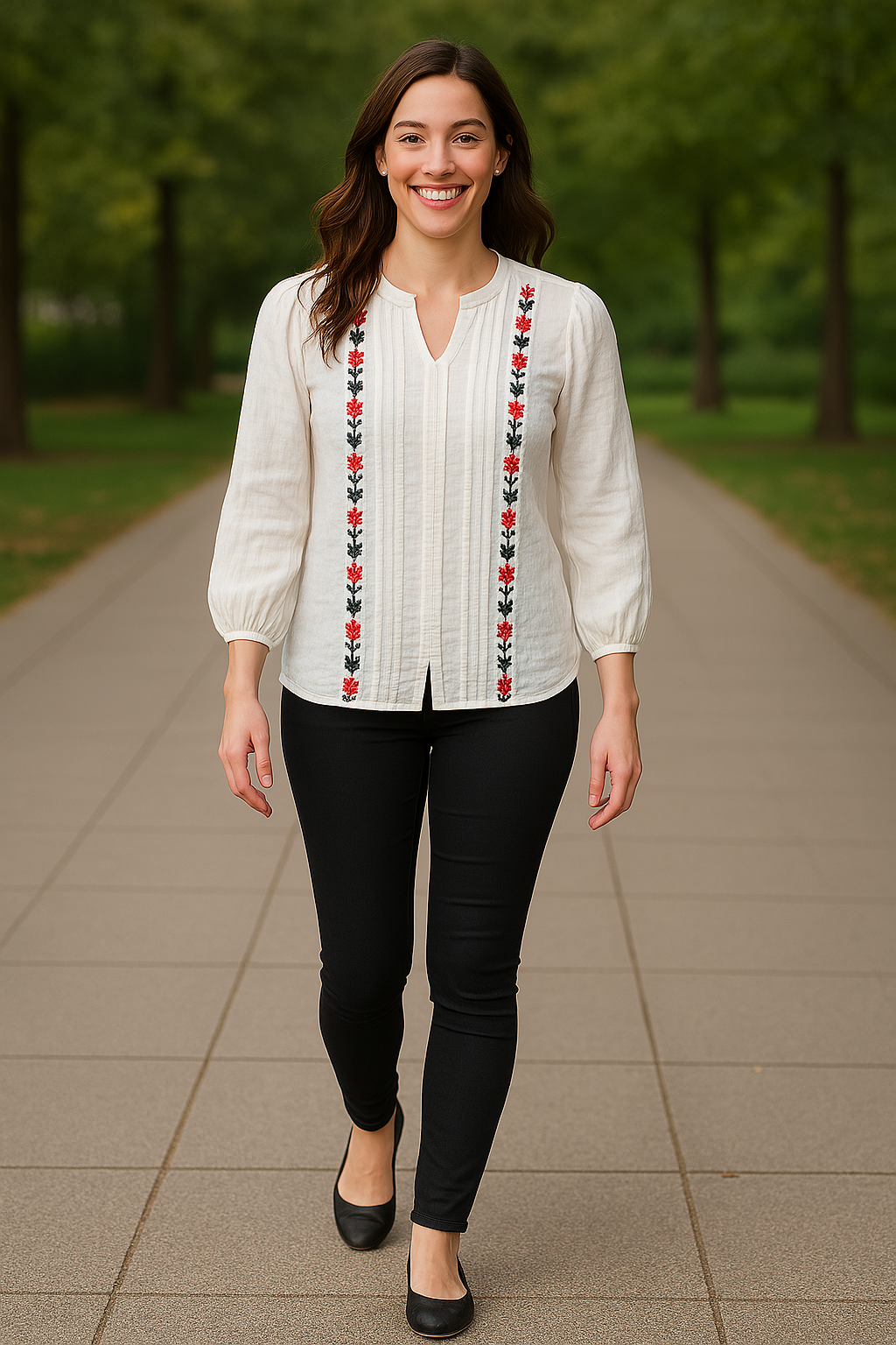 White Floral Embroidered Rayon Rinkal Top
