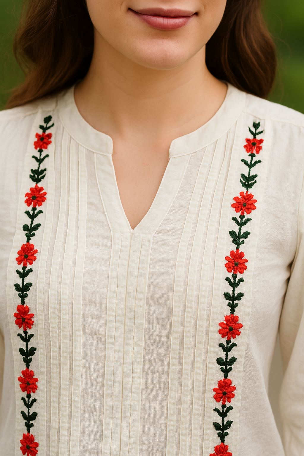 White Floral Embroidered Rayon Rinkal Top
