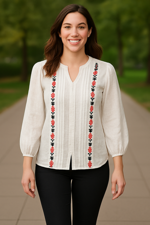 White Floral Embroidered Rayon Rinkal Top