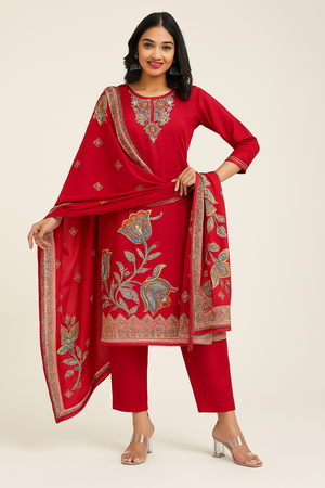 Pink Floral Handwork Embroidered Chanderi Silk Straight Salwar Suit
