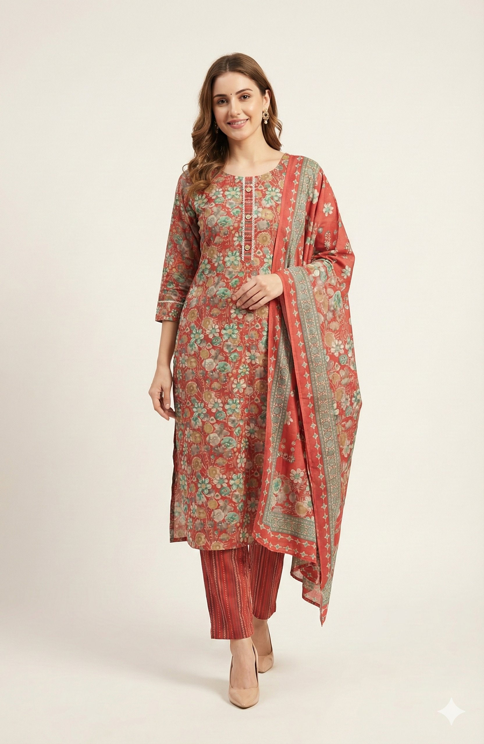 Gajari Pink Floral Printed Pure Cotton Suit
