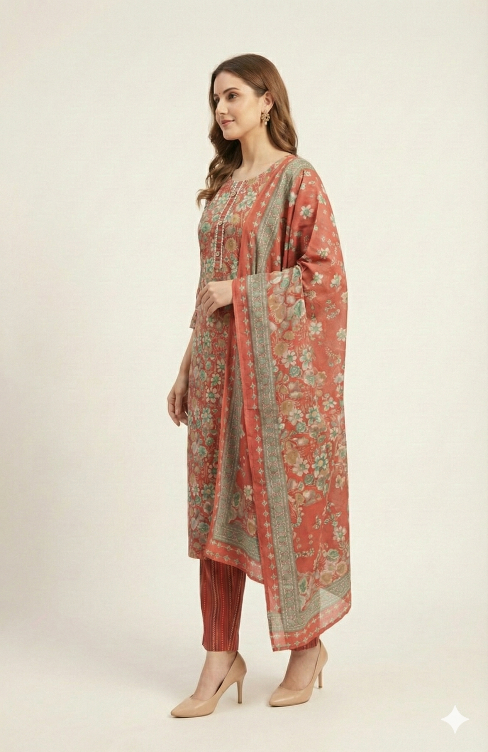 Gajari Pink Floral Printed Pure Cotton Suit