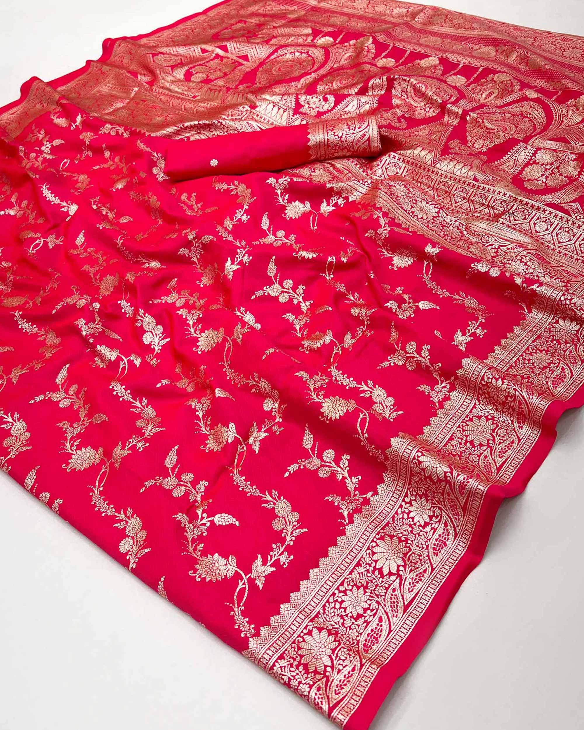 Pink Saree in Art Silk Featuring Traditional Zari Woven Floral Motifs for Special Occasions