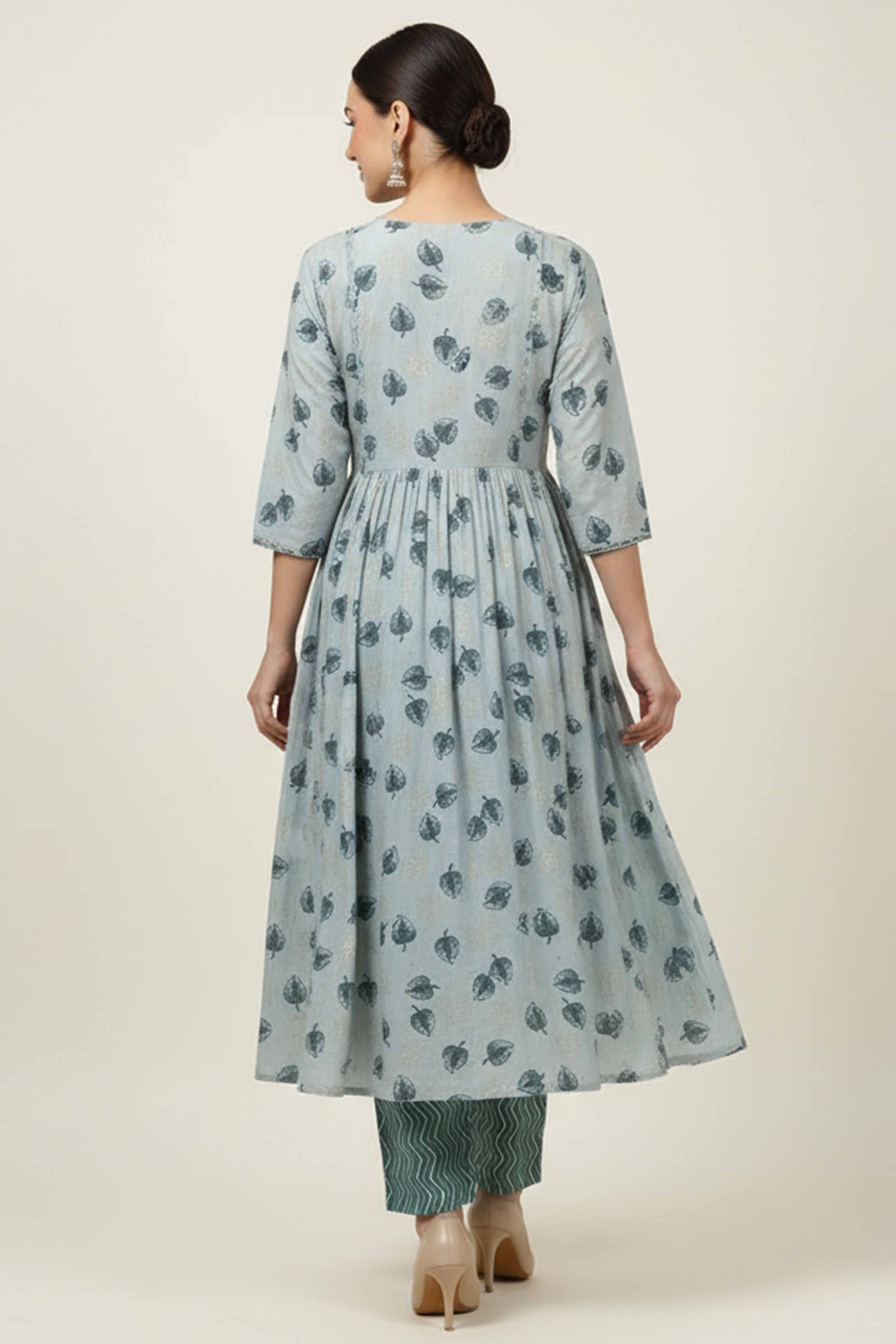 Green Foil Printed Modal Kurti Pant Set