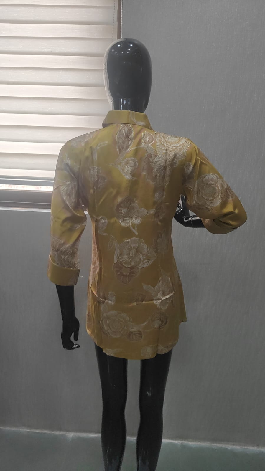Yellow Muslin Straight Fit Top Adorned with Subtle Floral Printed Motifs - Model View 1