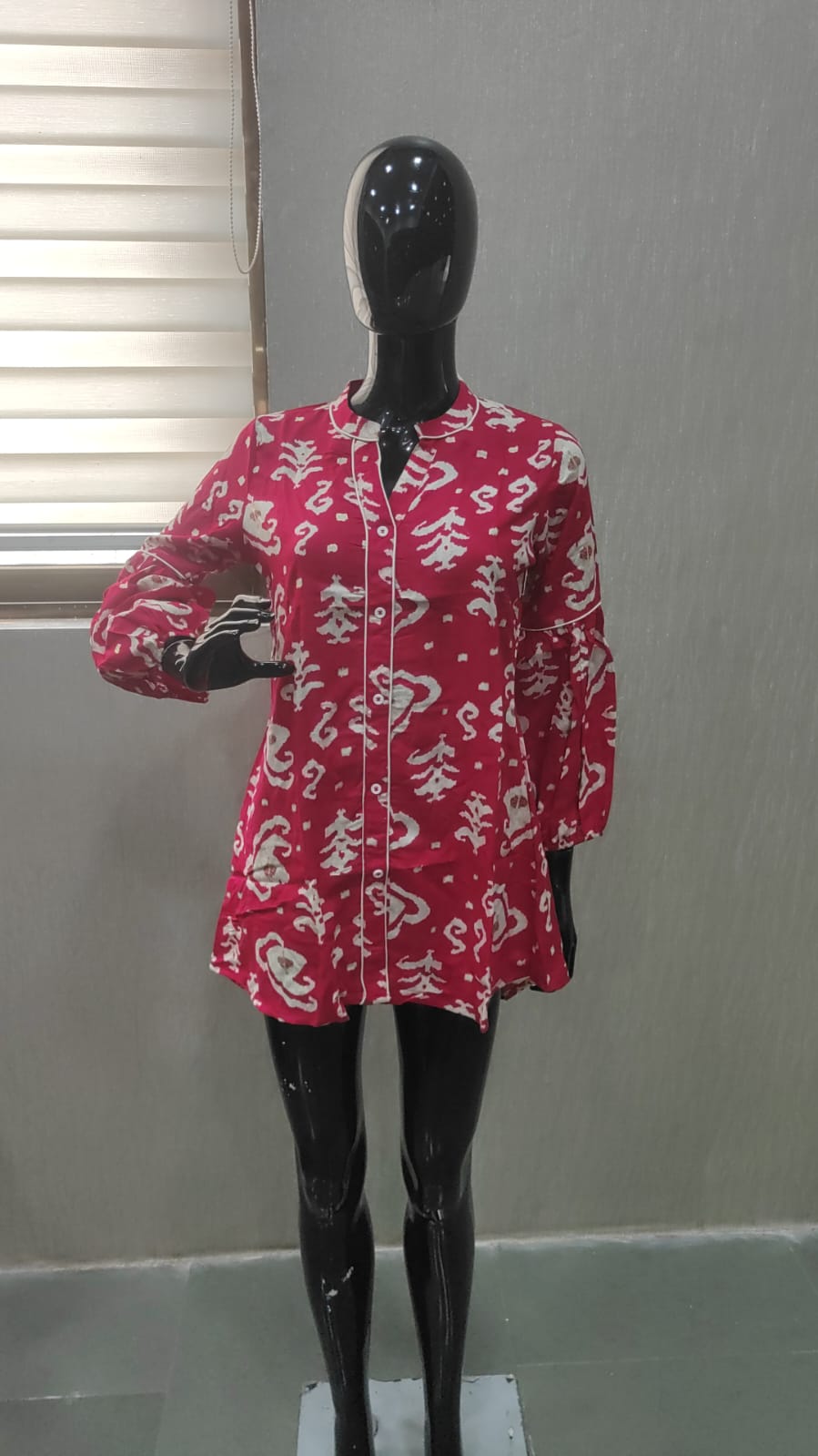 Rani Pink Handcrafted Block Print Rayon A-Line Top with Comfortable Fit - Model View 1