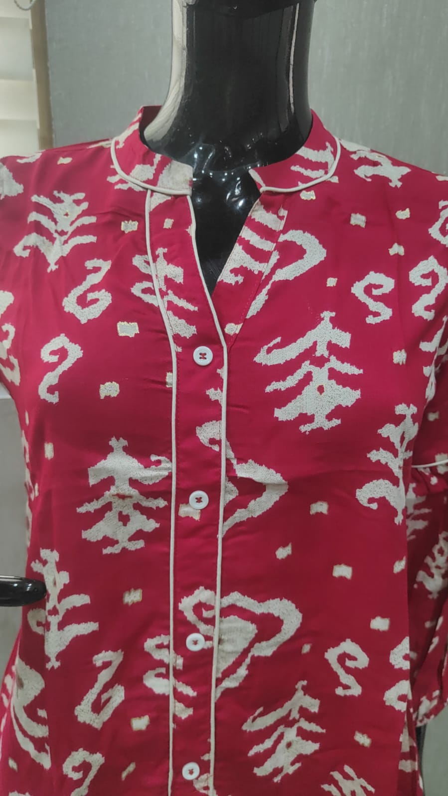 Rani Pink Handcrafted Block Print Rayon A-Line Top with Comfortable Fit - Model View 2