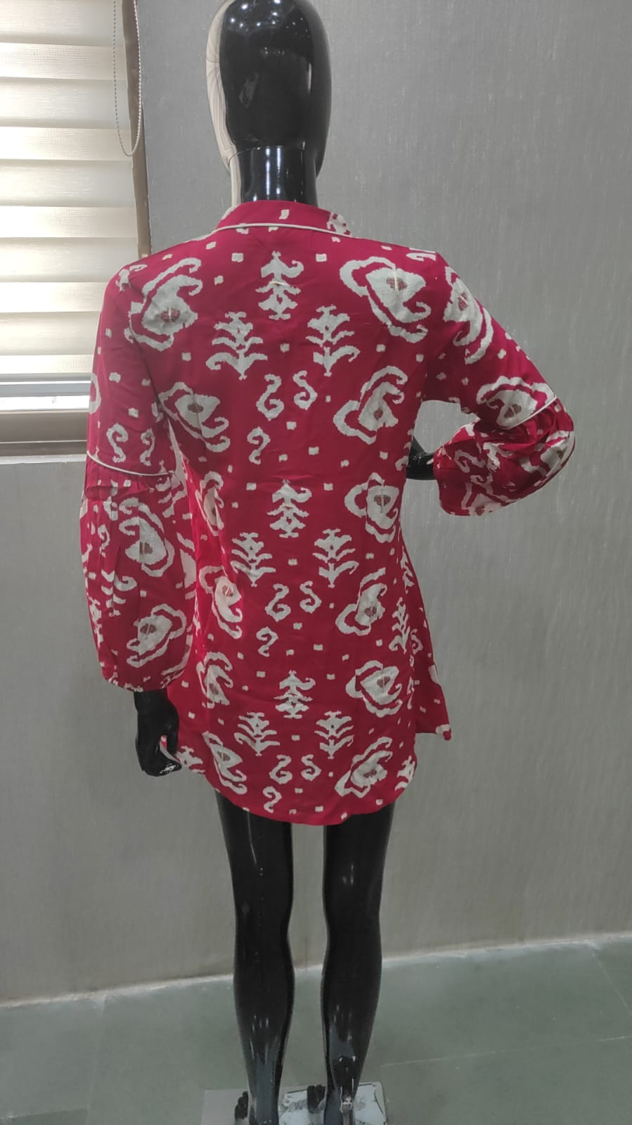 Rani Pink Handcrafted Block Print Rayon A-Line Top with Comfortable Fit - Model View 3