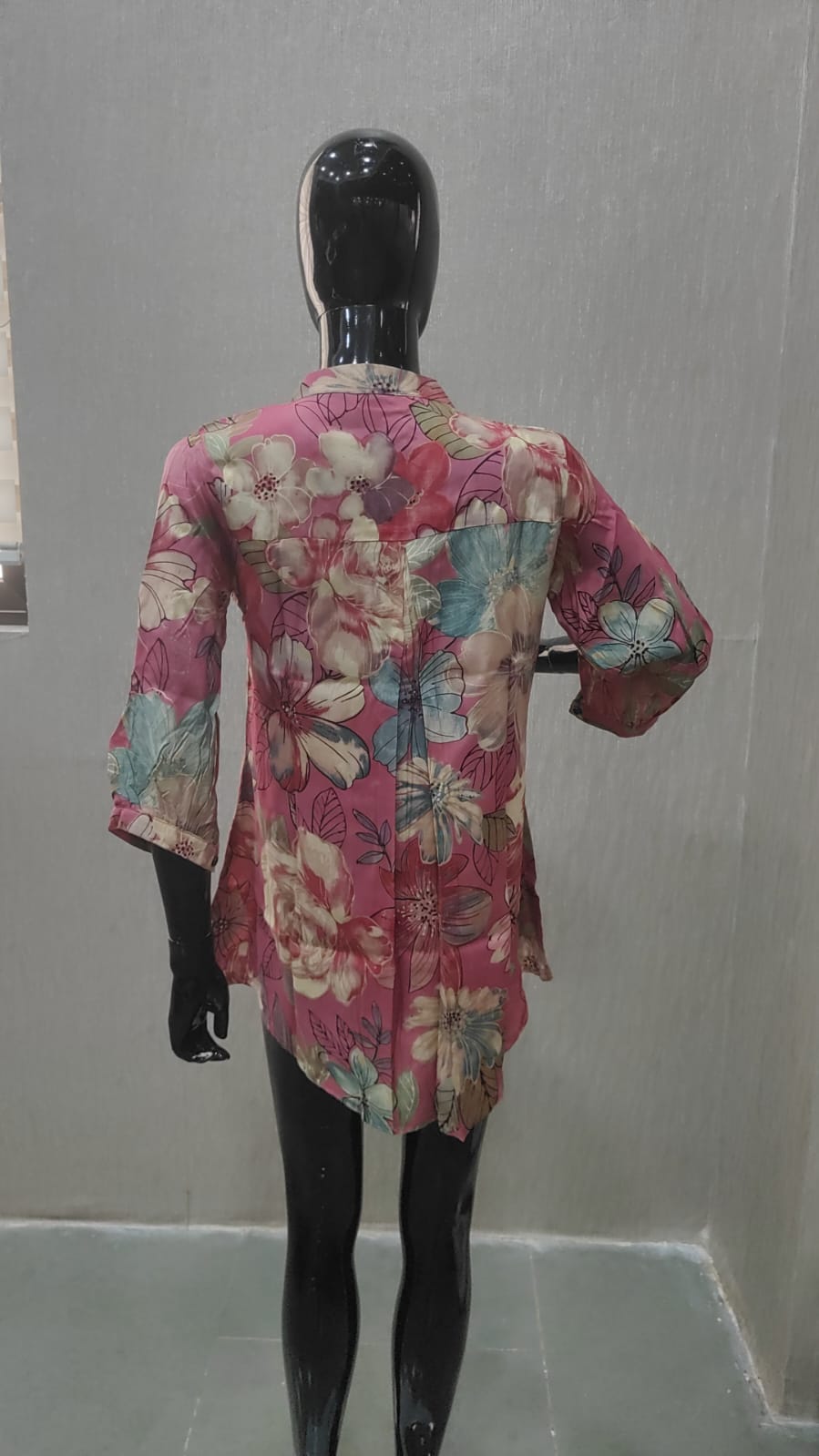 Pink Floral Printed Pure Muslin A-Line Top for Everyday Casual Wear - Model View 2