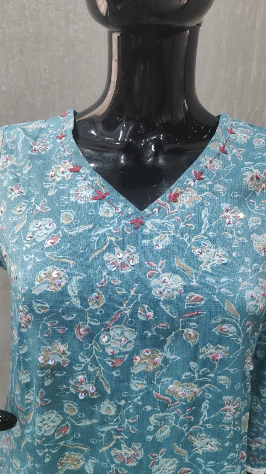 Lightweight Sky Blue Floral Printed Rayon Salwar Suit with A-Line Design - Image 3