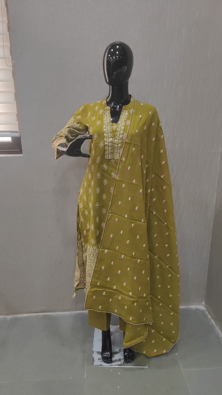 Graceful Green Floral Pure Cotton Straight Fit Salwar Suit for Effortless Ethnic Style - Model View 1