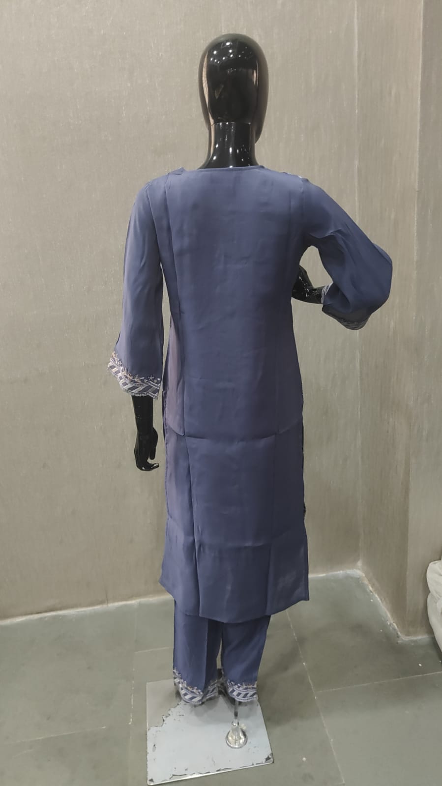 Lavender Grey Designer Chanderi Salwar Suit Featuring Intricate Floral Embroidery - Model View 1