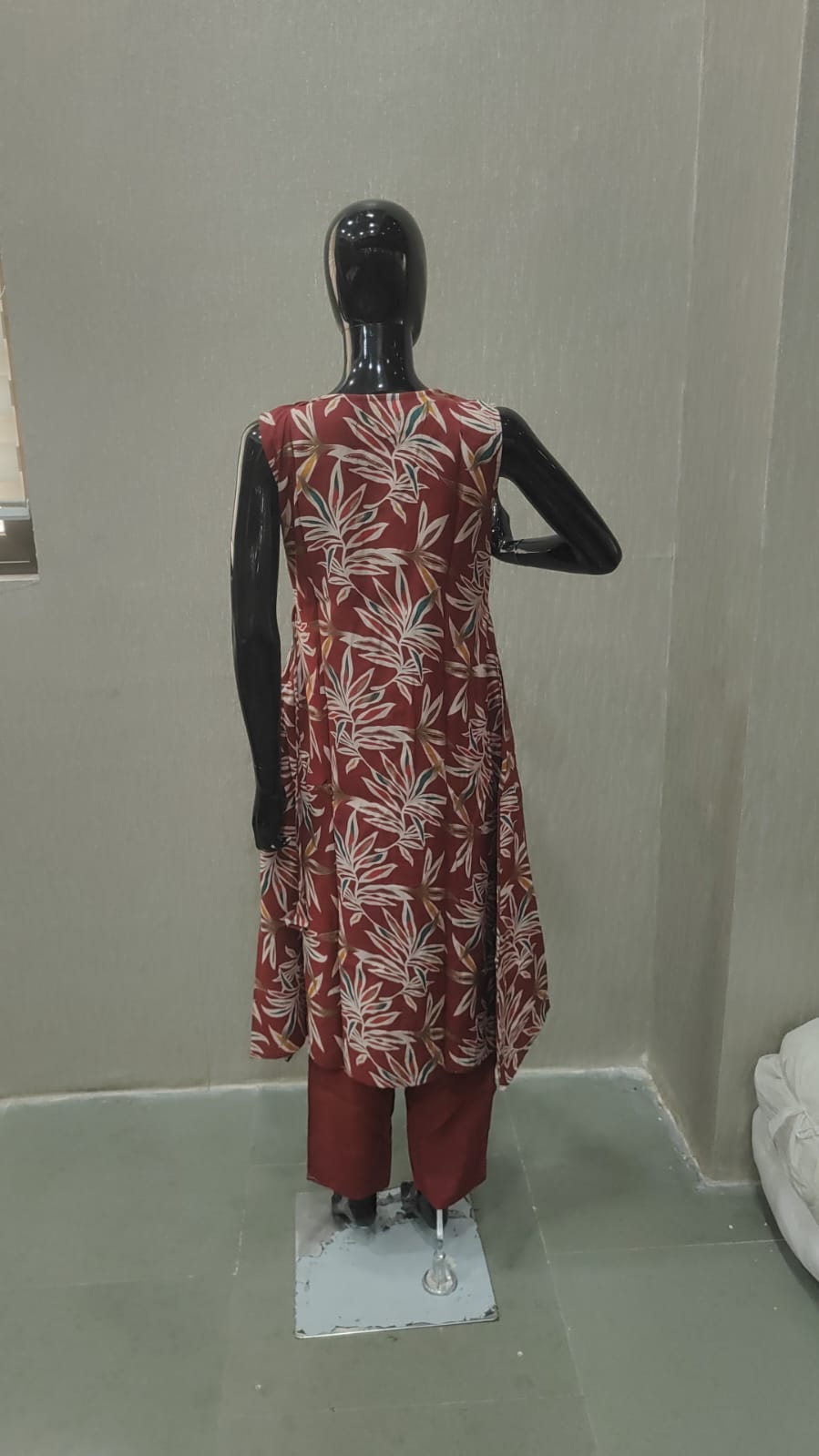 Red Floral Foil Printed Viscose Salwar Suit in Angrakha Design - Image 3