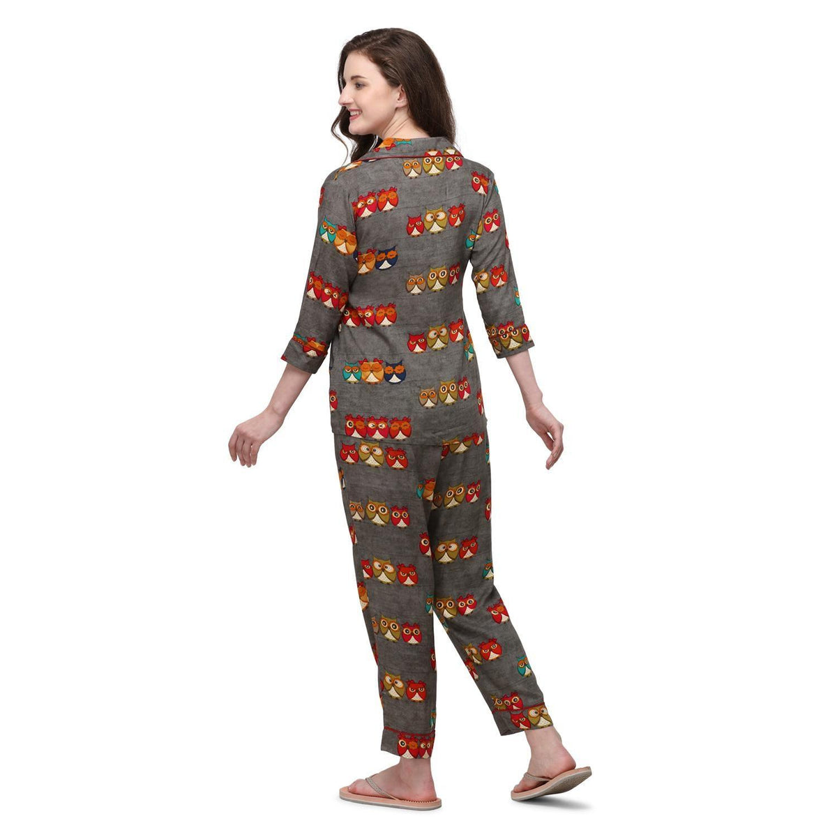 Coffee Casual Wear Printed Rayon Night Suit - Image 1