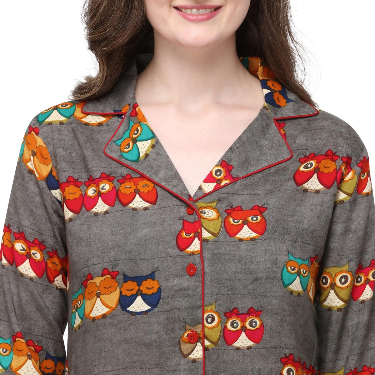 Coffee Casual Wear Printed Rayon Night Suit - Image 2