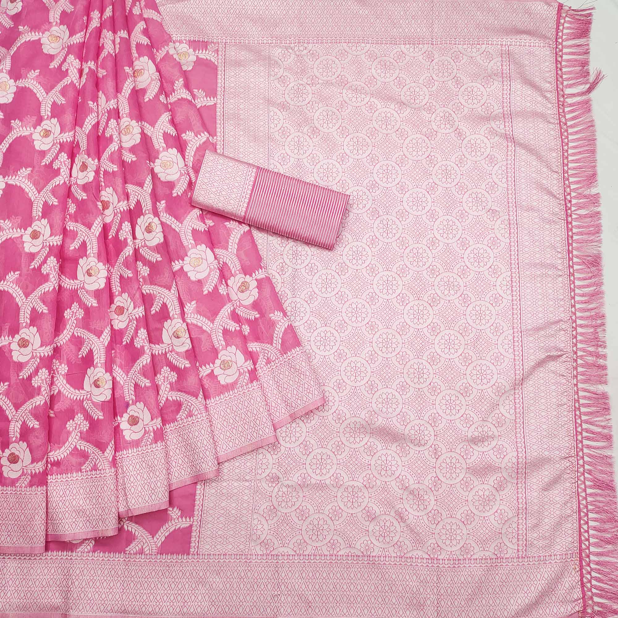 Pink Woven Jacquard Saree