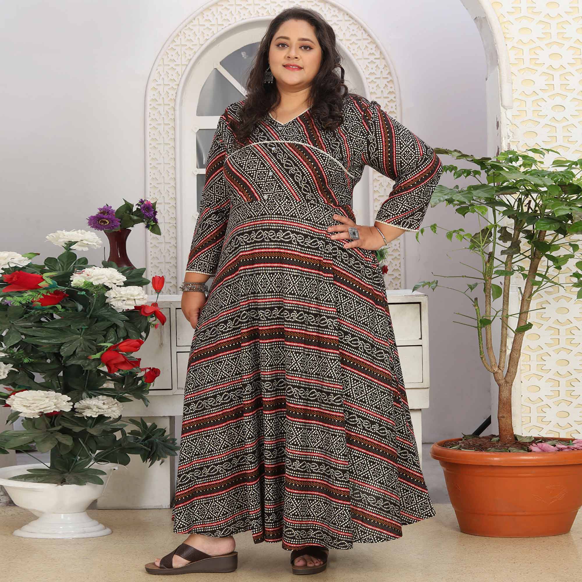 Black Bandhani Printed Rayon Long Kurti