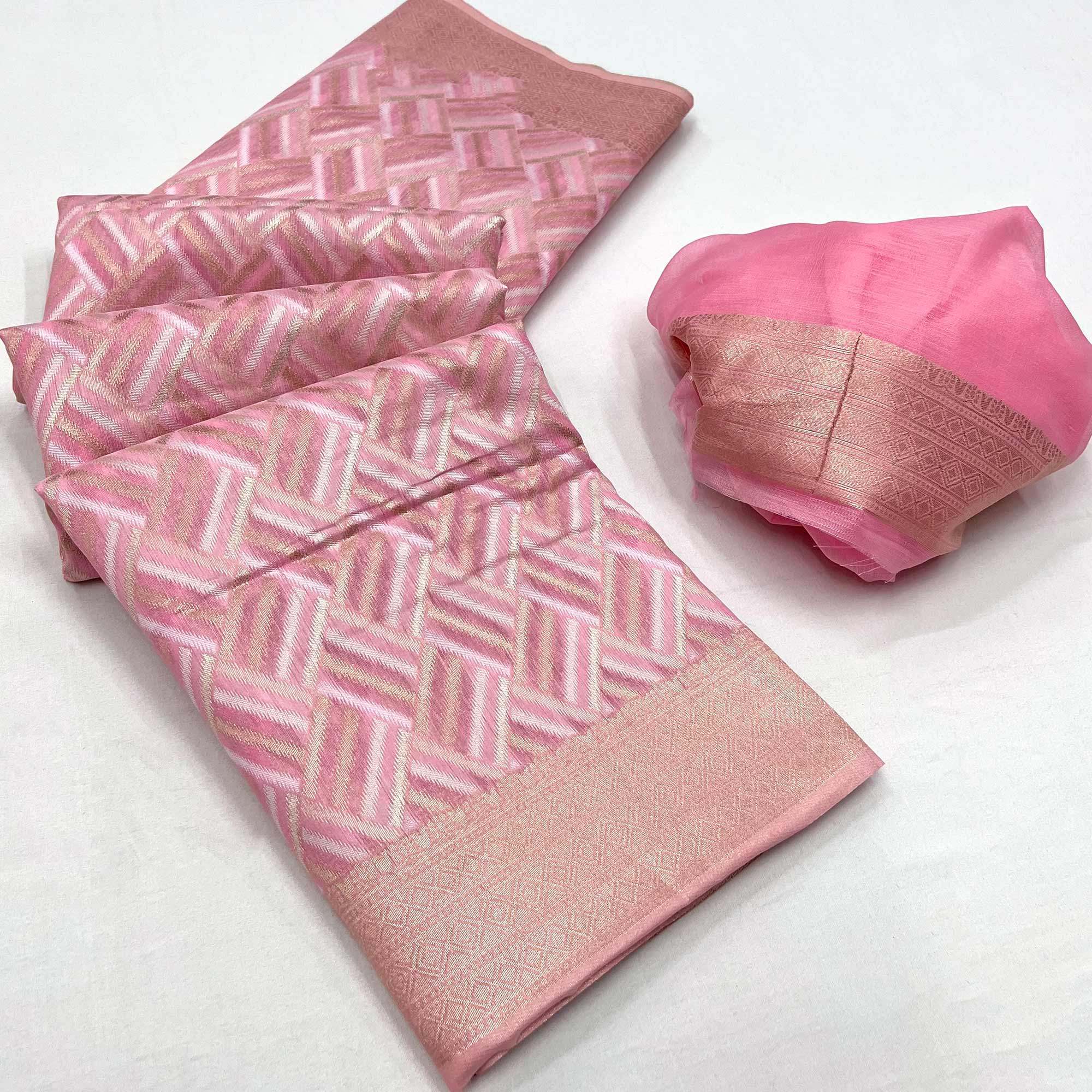 Pink Woven Linen Saree