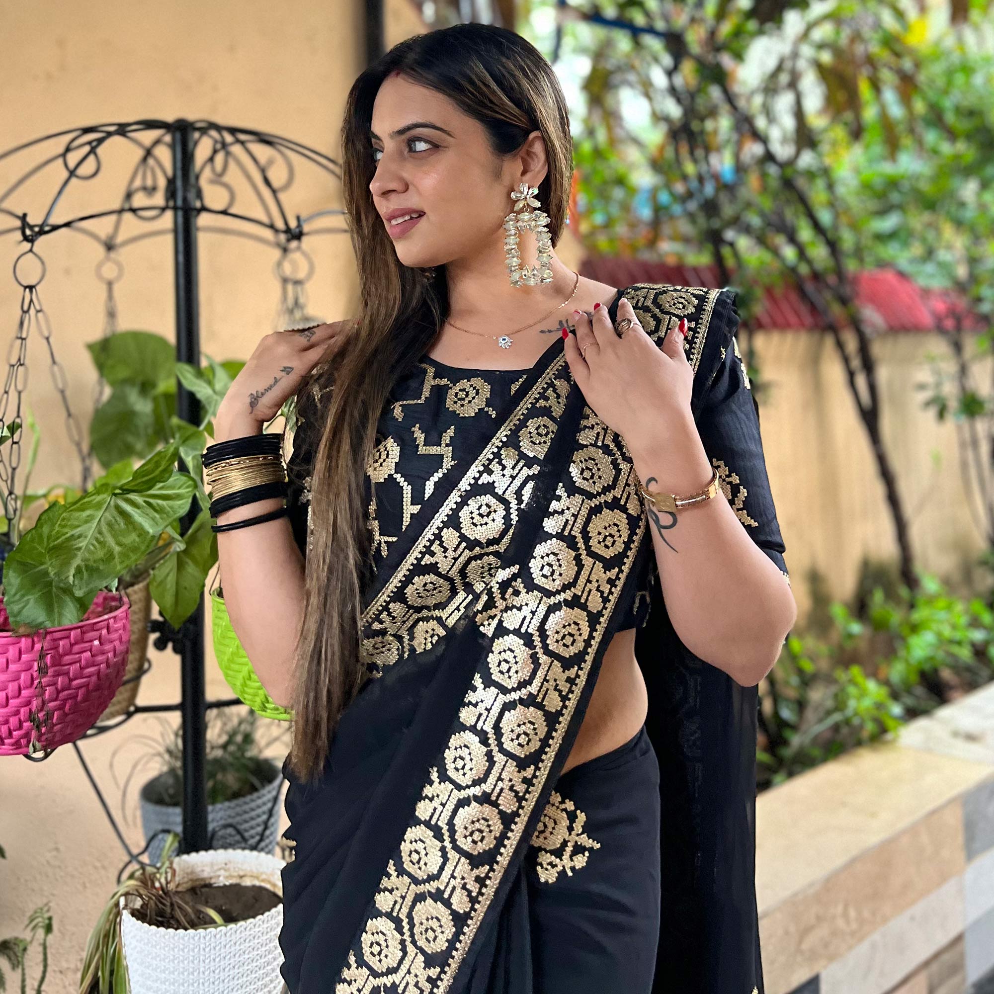 Black Sequins Embroidered Georgette Saree