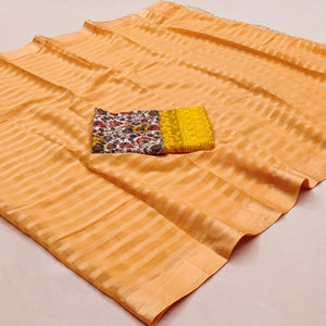 Orange Checks Pattern Satin Saree