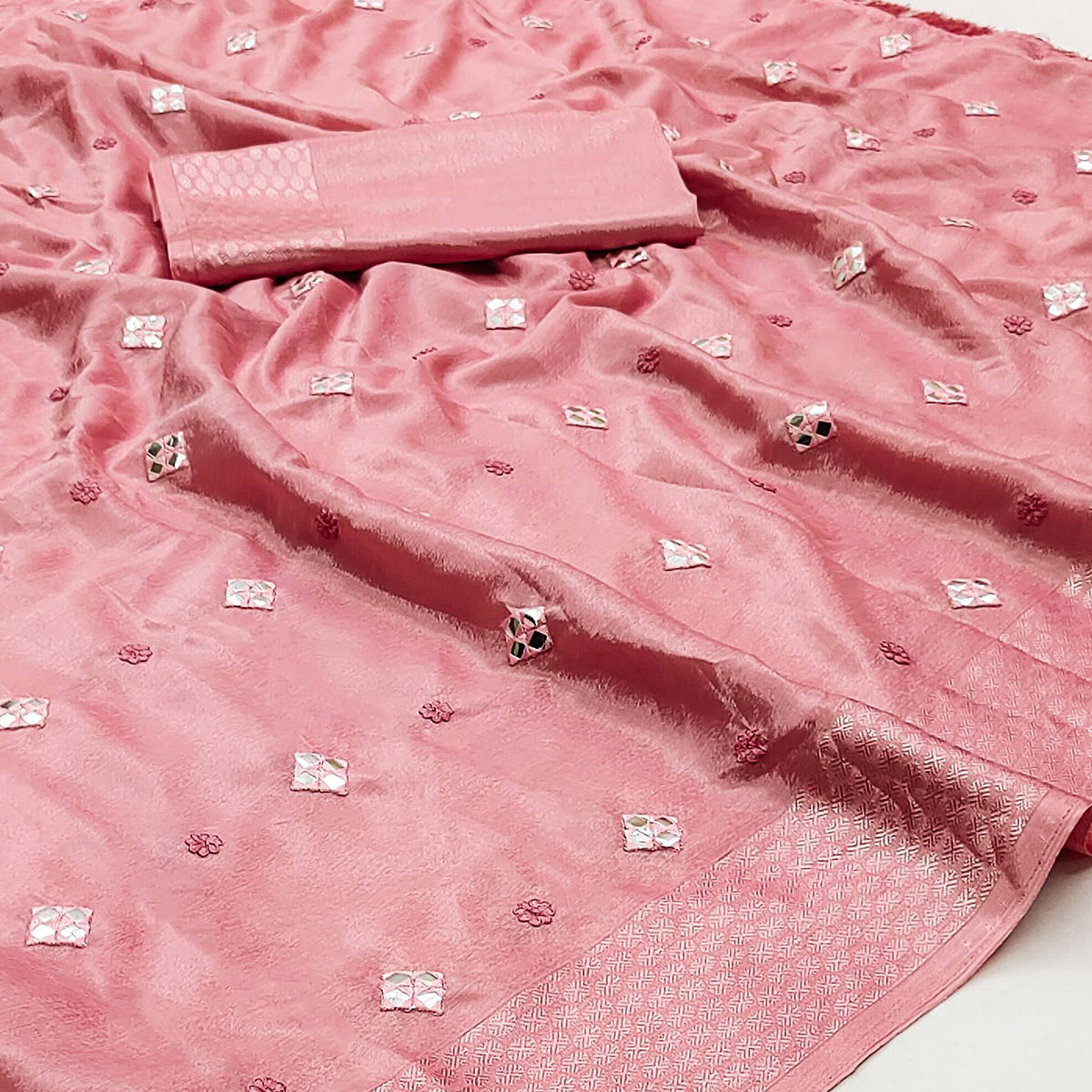 Pink Floral Embroidered Chiffon Saree