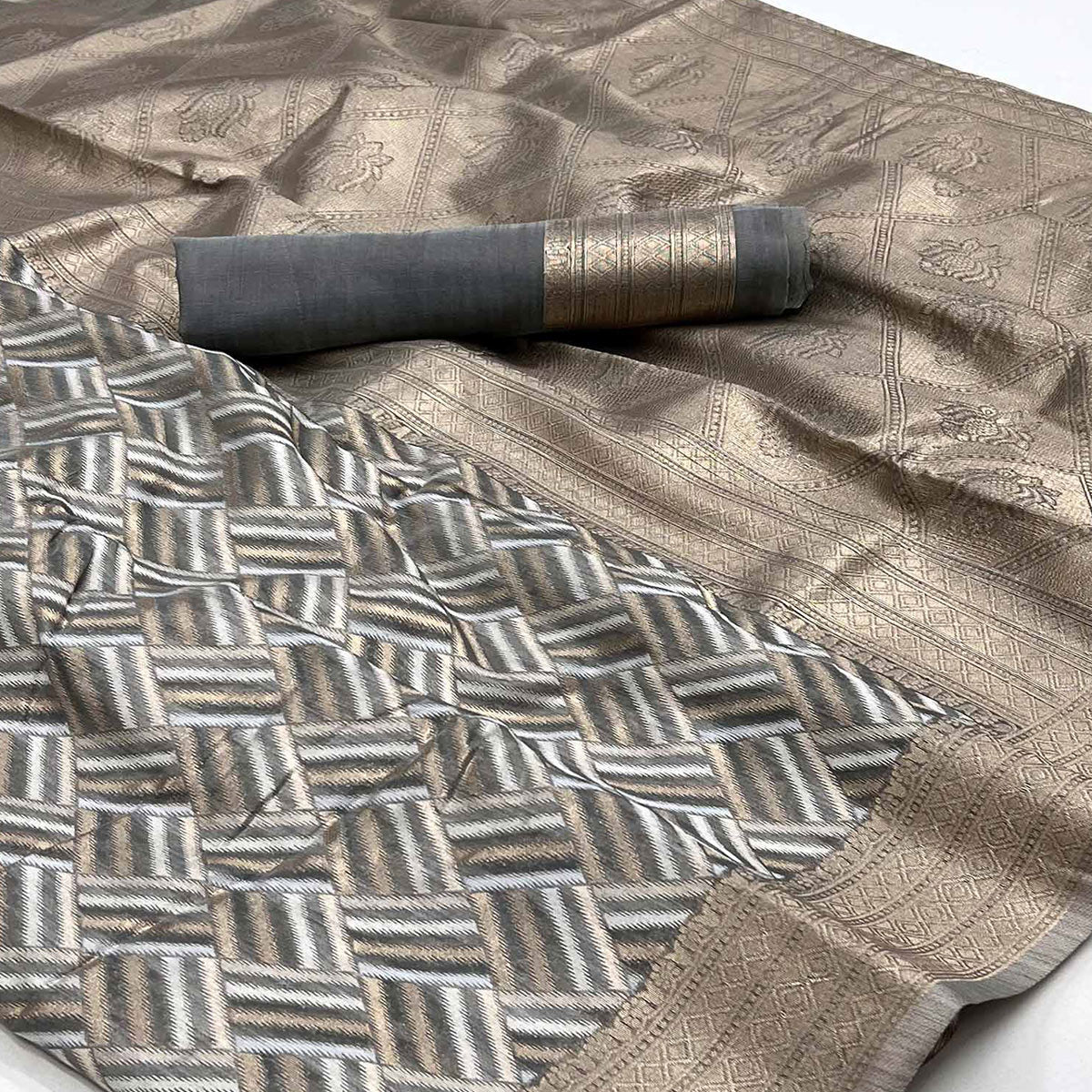 Grey Woven Linen Saree